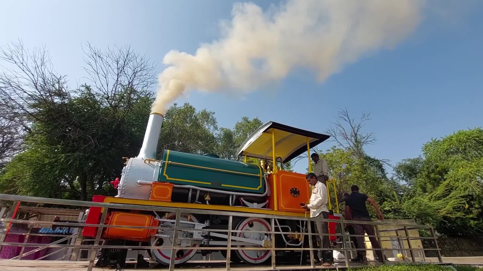 Indian Railway Steam engine display during the exhibition In Ajmer