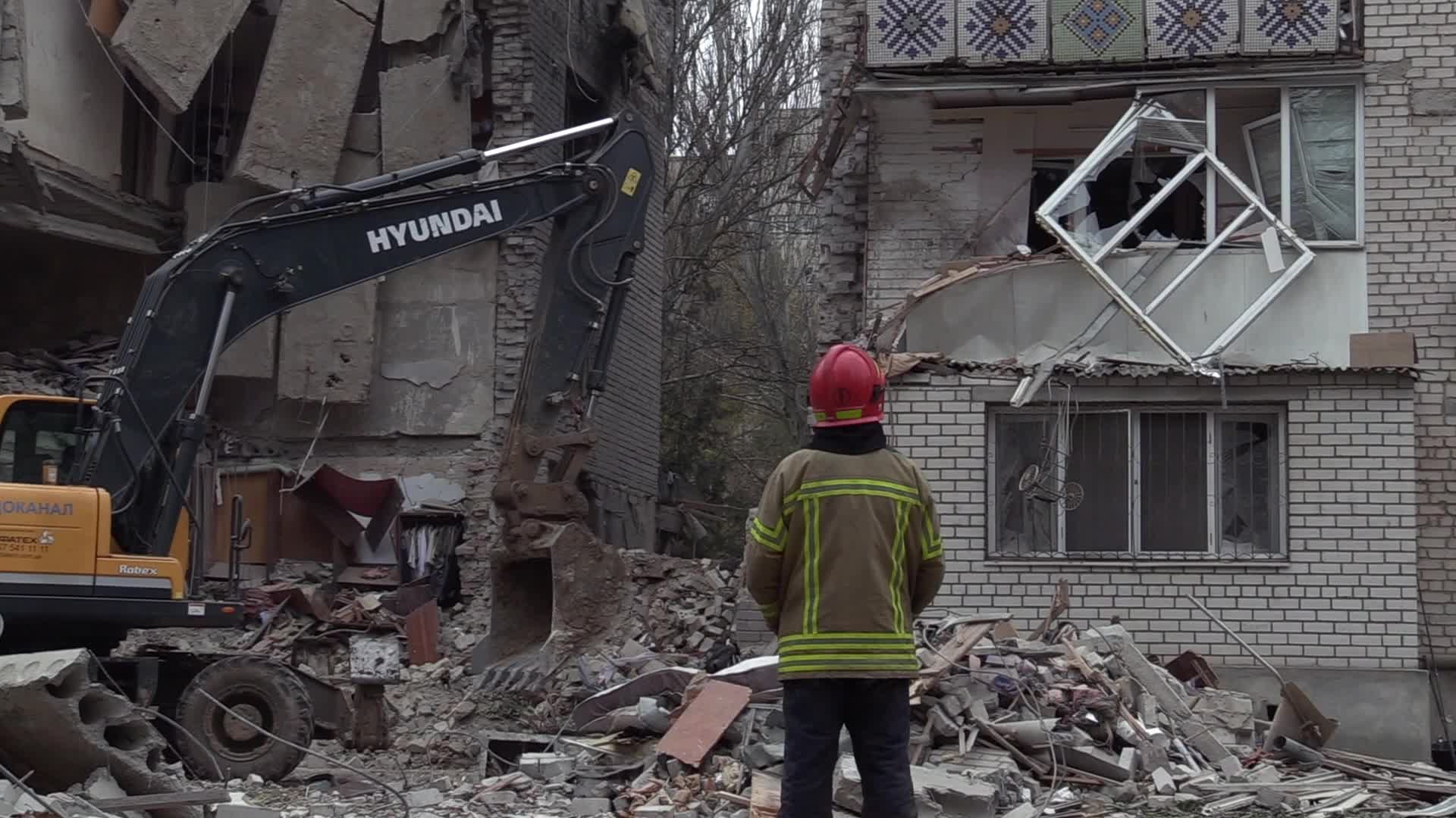 A damaged residential building after a rocket attack in Mykolaiv, amid Russia's invasion of Ukraine