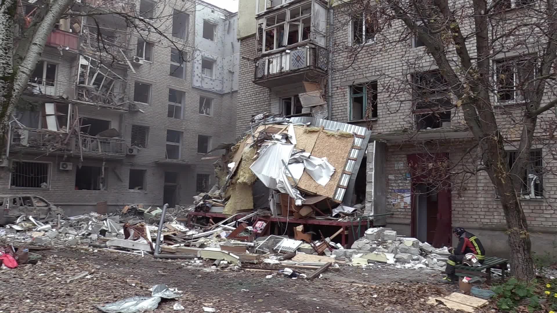 A damaged residential building after a rocket attack in Mykolaiv, amid Russia's invasion of Ukraine