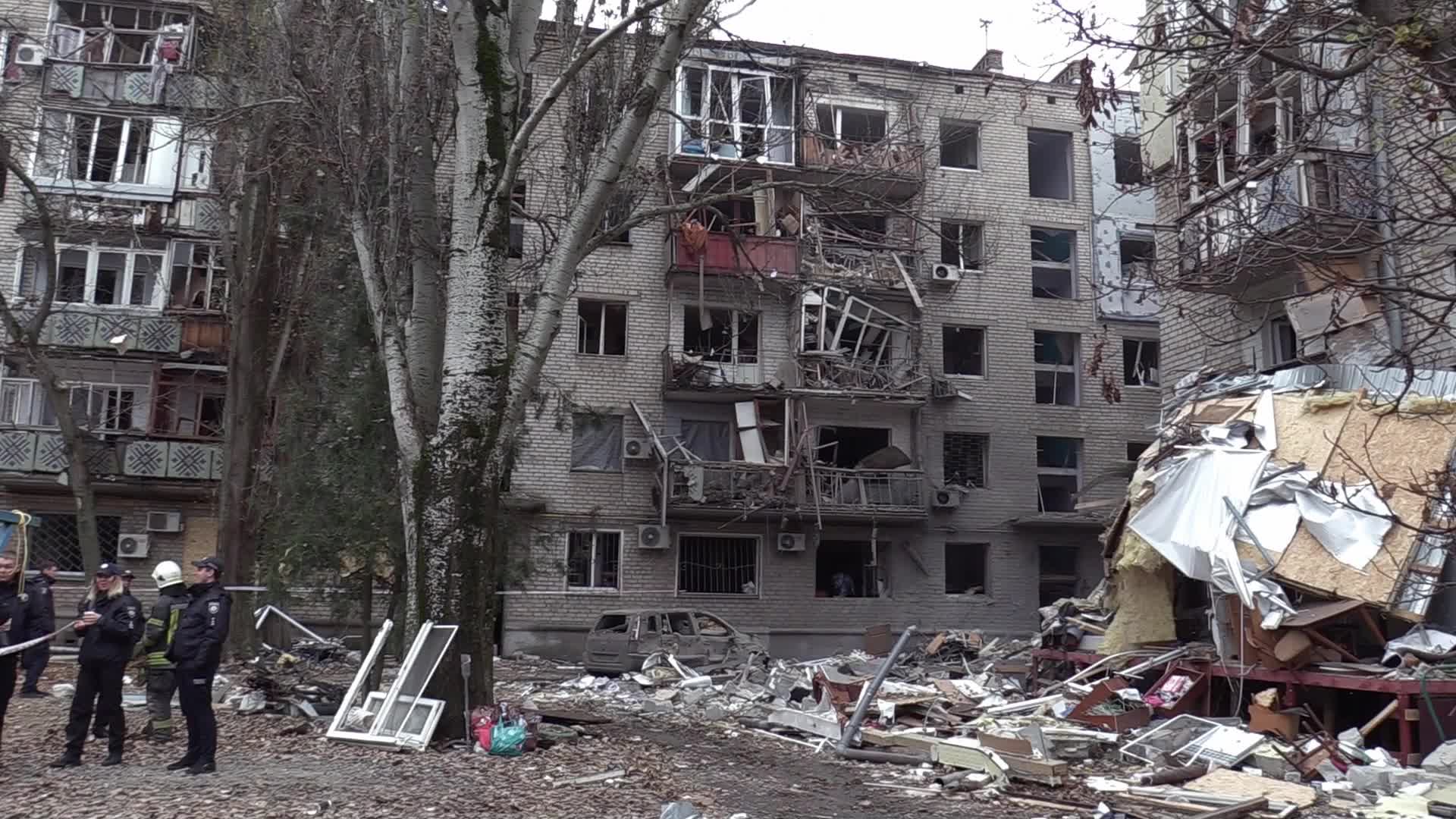 A damaged residential building after a rocket attack in Mykolaiv, amid Russia's invasion of Ukraine