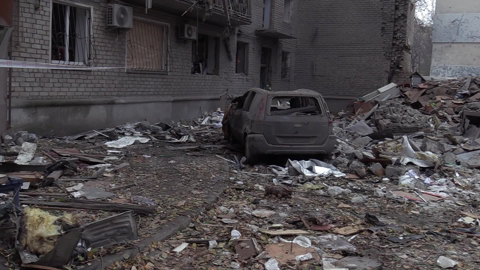 A damaged residential building after a rocket attack in Mykolaiv, amid Russia's invasion of Ukraine