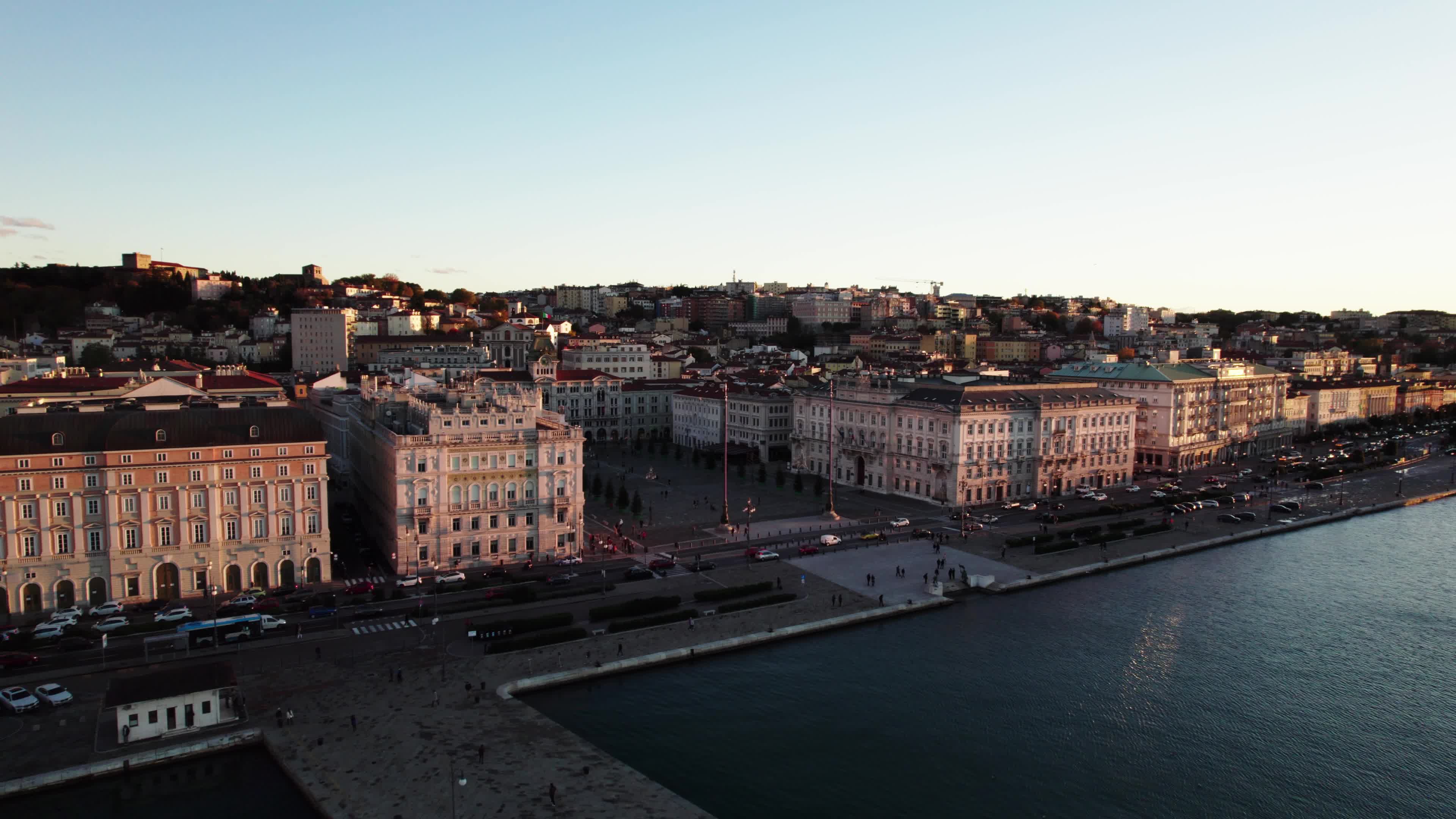 Drone View Of Unity of Italy Square In Trieste,  The Europe's Largest Square Located Next To The Sea