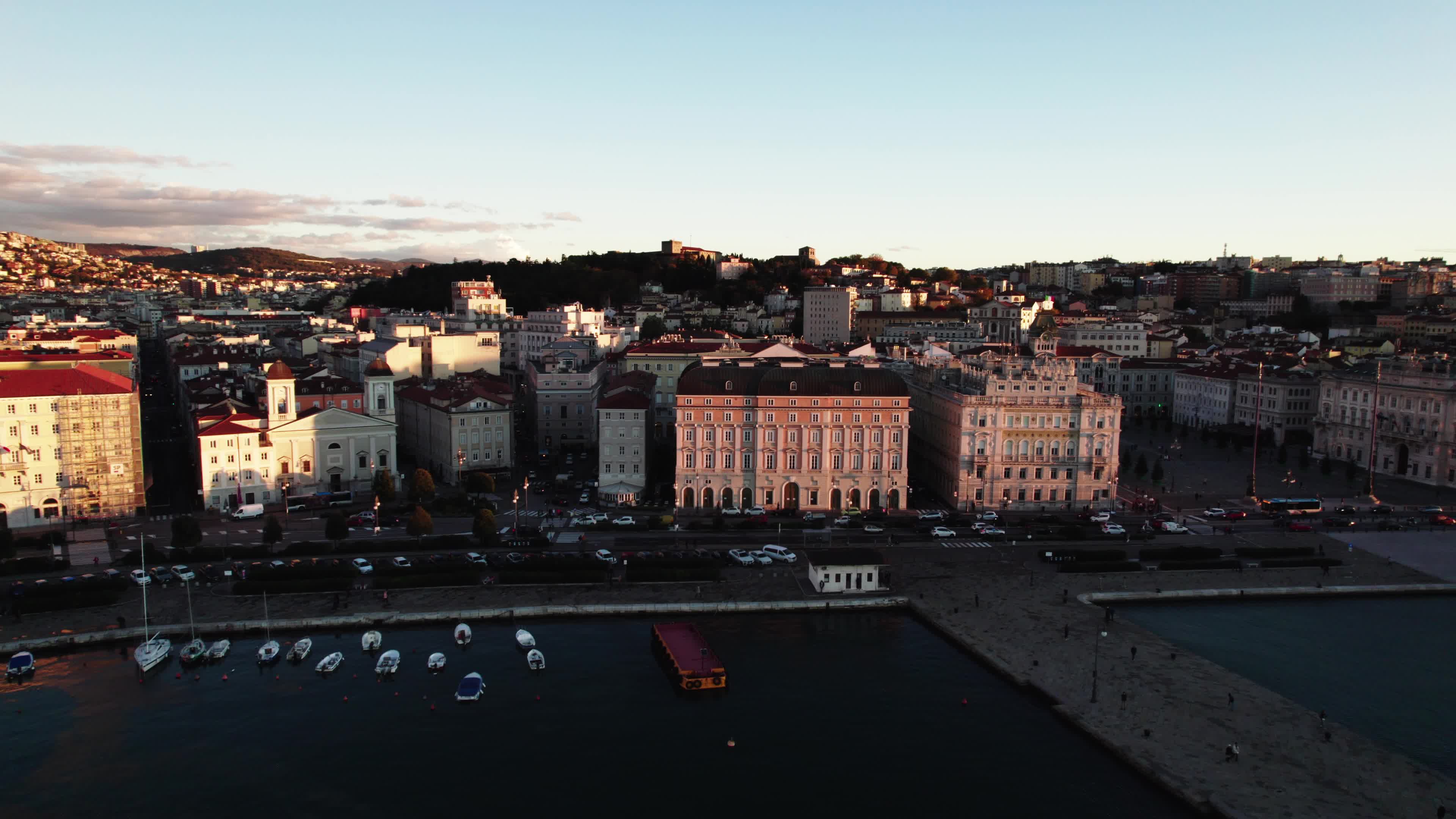 Drone View Of Unity of Italy Square In Trieste,  The Europe's Largest Square Located Next To The Sea
