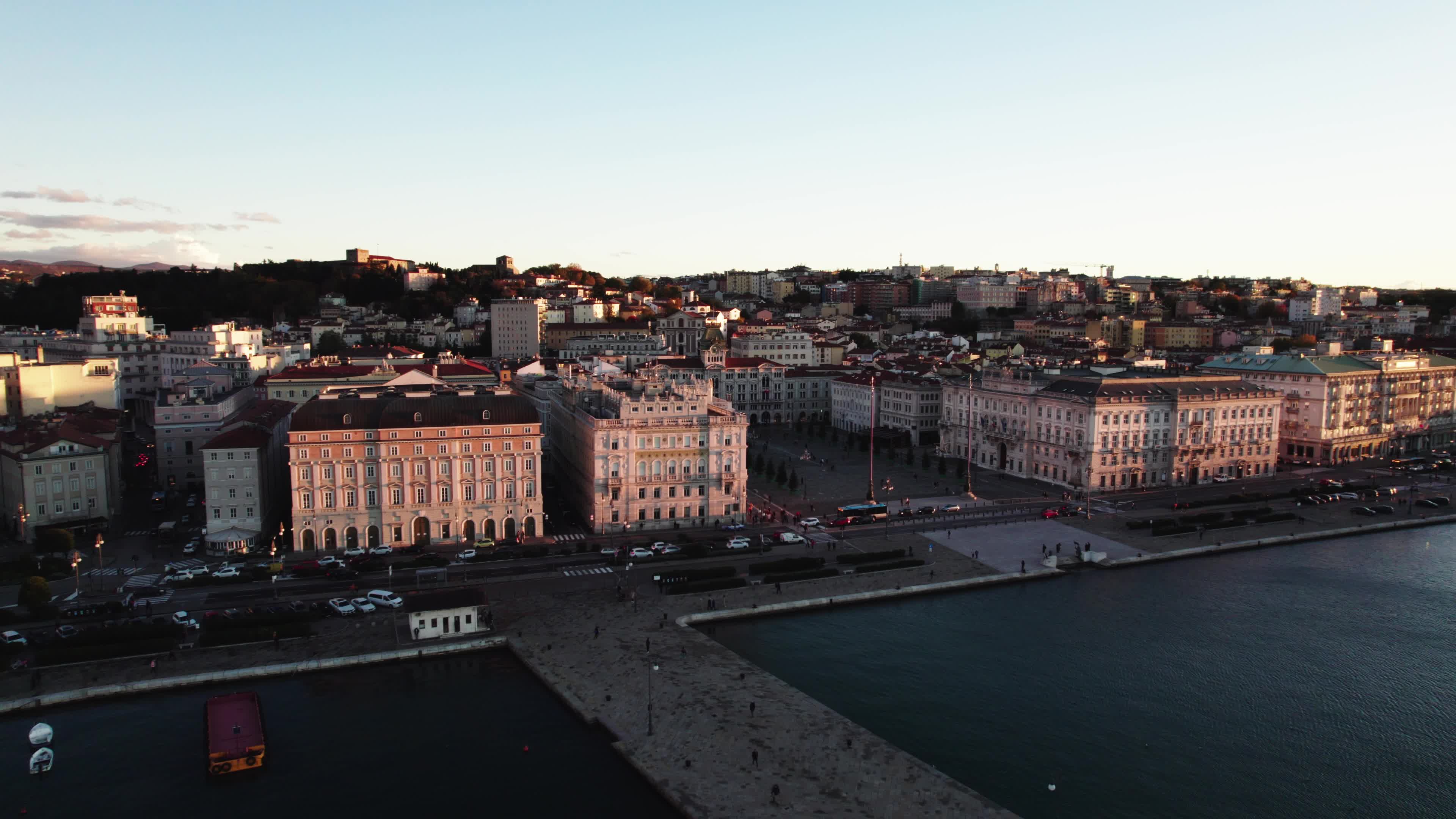 Drone View Of Unity of Italy Square In Trieste,  The Europe's Largest Square Located Next To The Sea