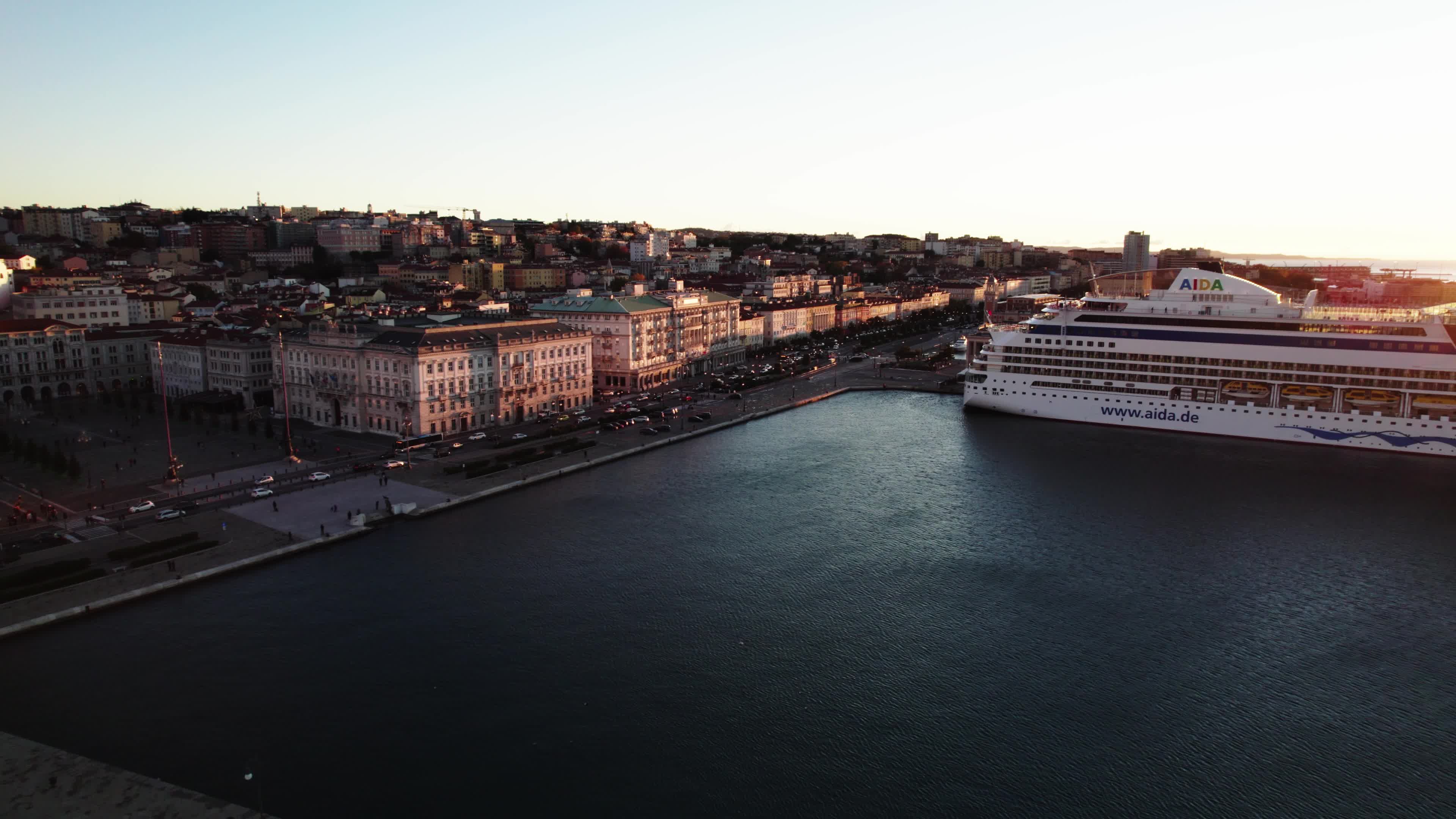 Drone View Of Unity of Italy Square In Trieste,  The Europe's Largest Square Located Next To The Sea