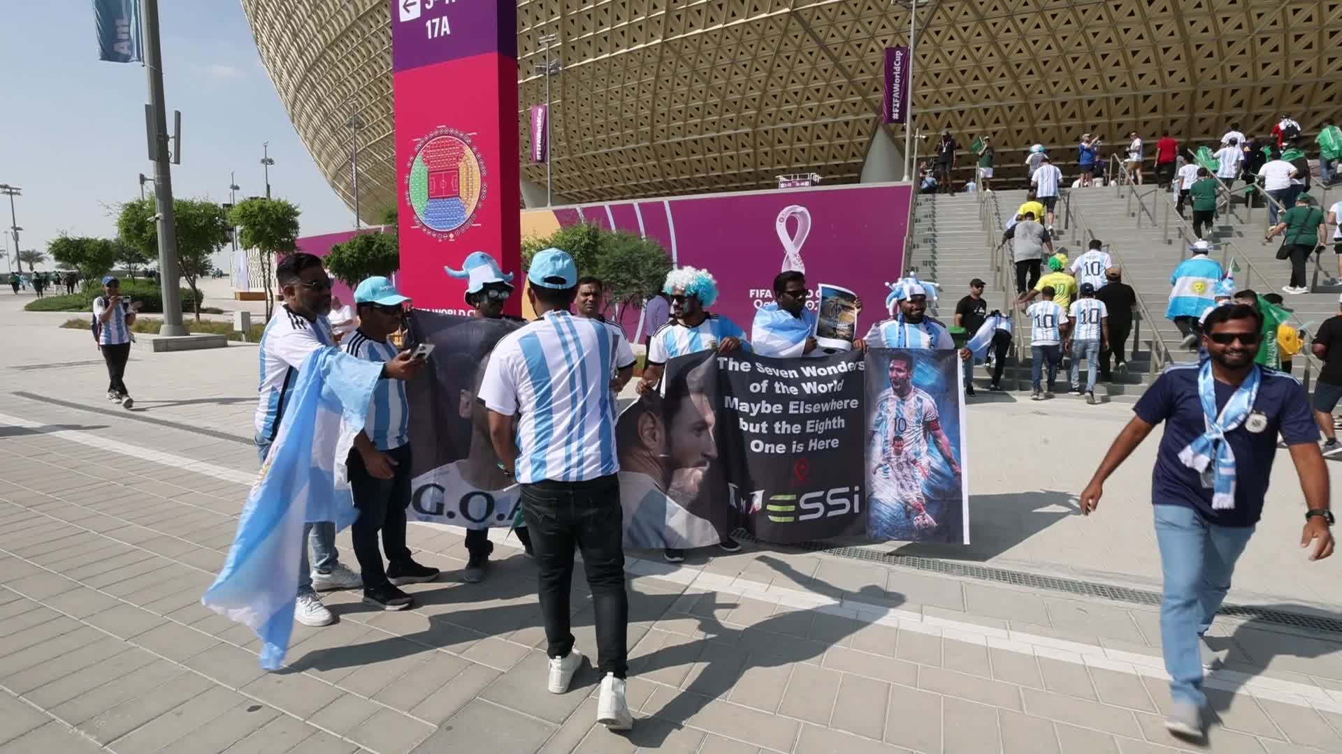 Argentinian supporters outside the stadium before the FIFA World Cup match between Argentina v Saudi Arabia