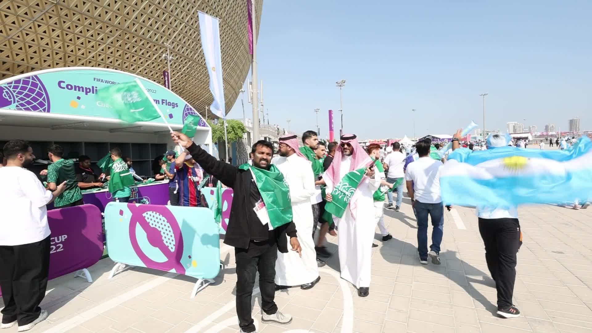 Argentinian supporters outside the stadium before the FIFA World Cup match between Argentina v Saudi Arabia