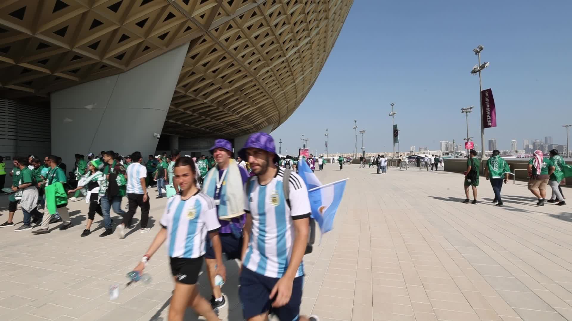 Argentinian supporters outside the stadium before the FIFA World Cup match between Argentina v Saudi Arabia