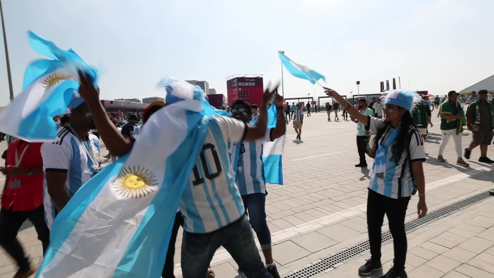 Argentinian supporters outside the stadium before the FIFA World Cup match between Argentina v Saudi Arabia