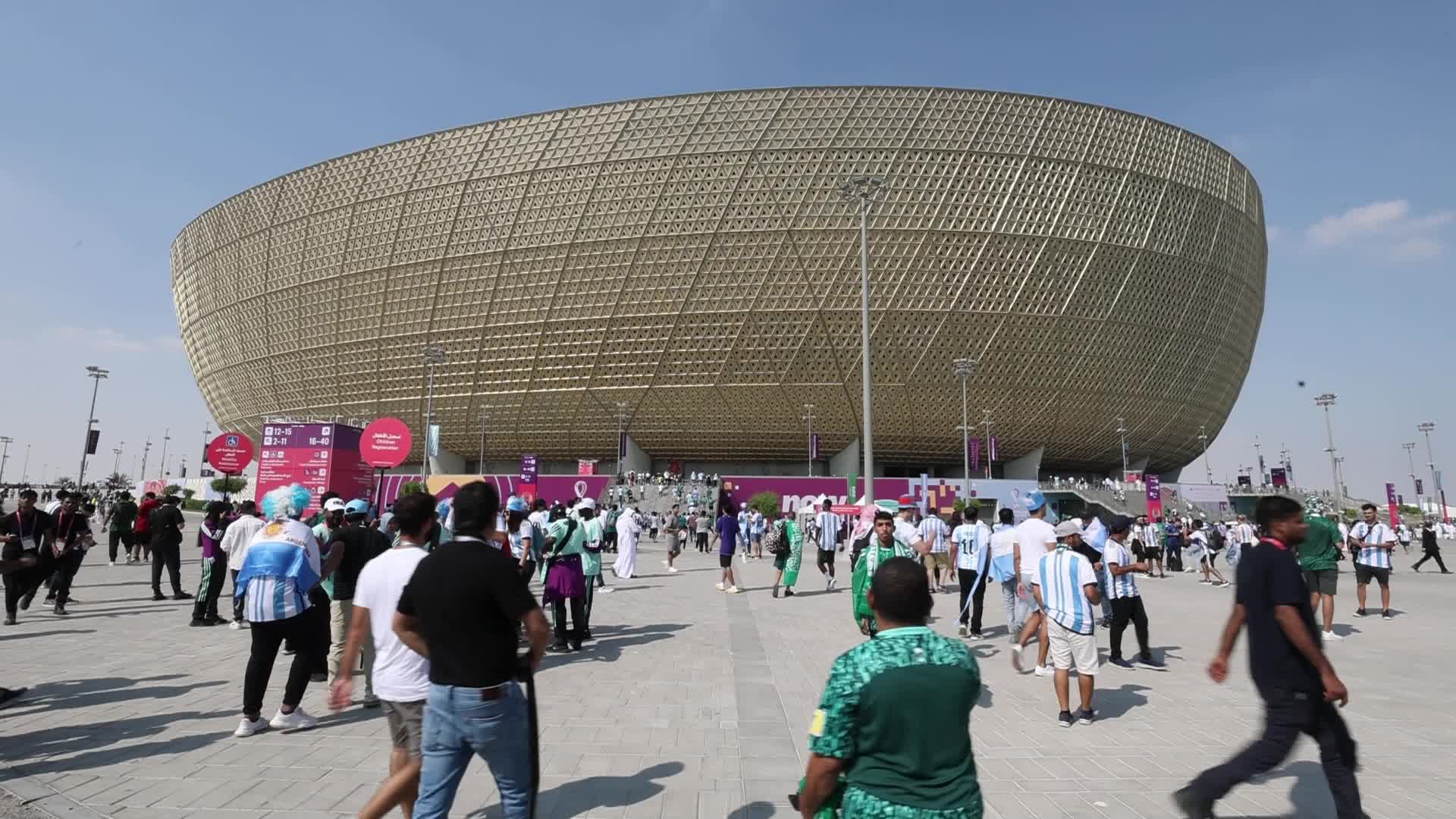 Argentinian supporters outside the stadium before the FIFA World Cup match between Argentina v Saudi Arabia