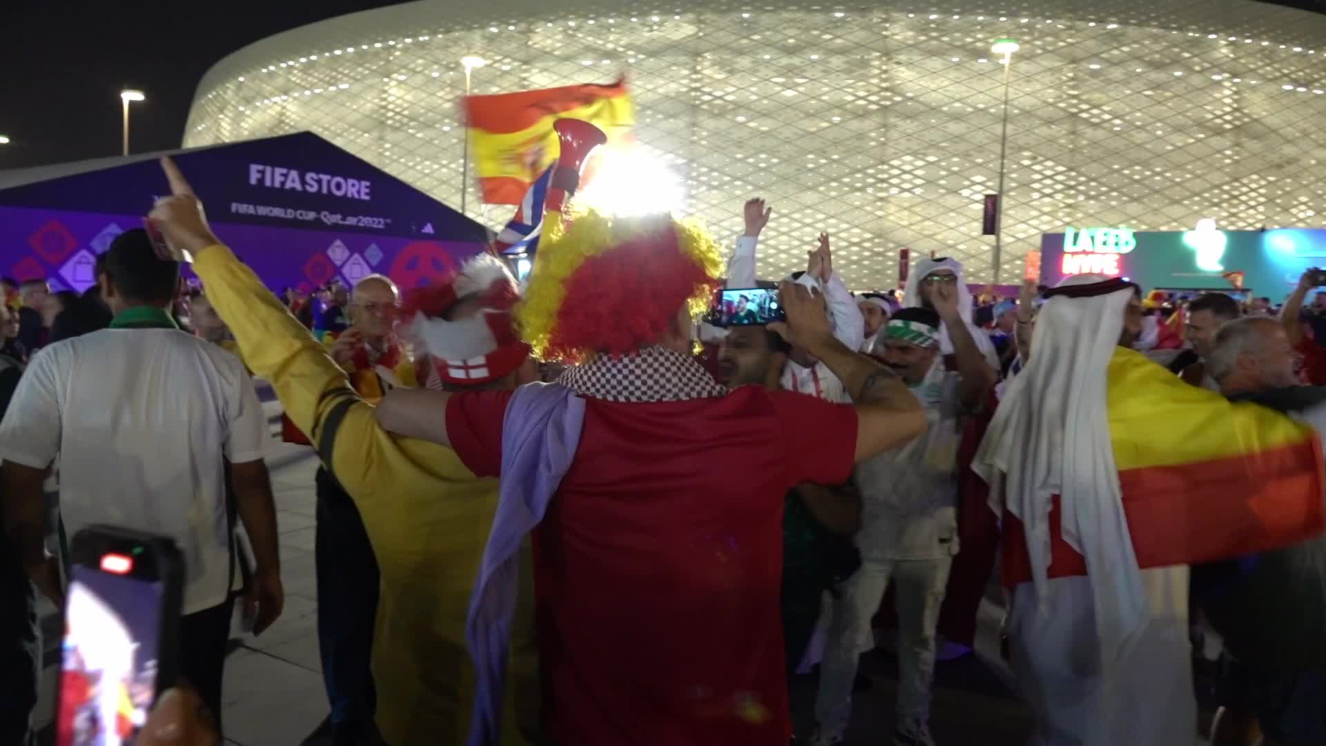 Fans arrive at Al Thumama Stadium to watch Spain v Costa Rica during the FIFA World Cup