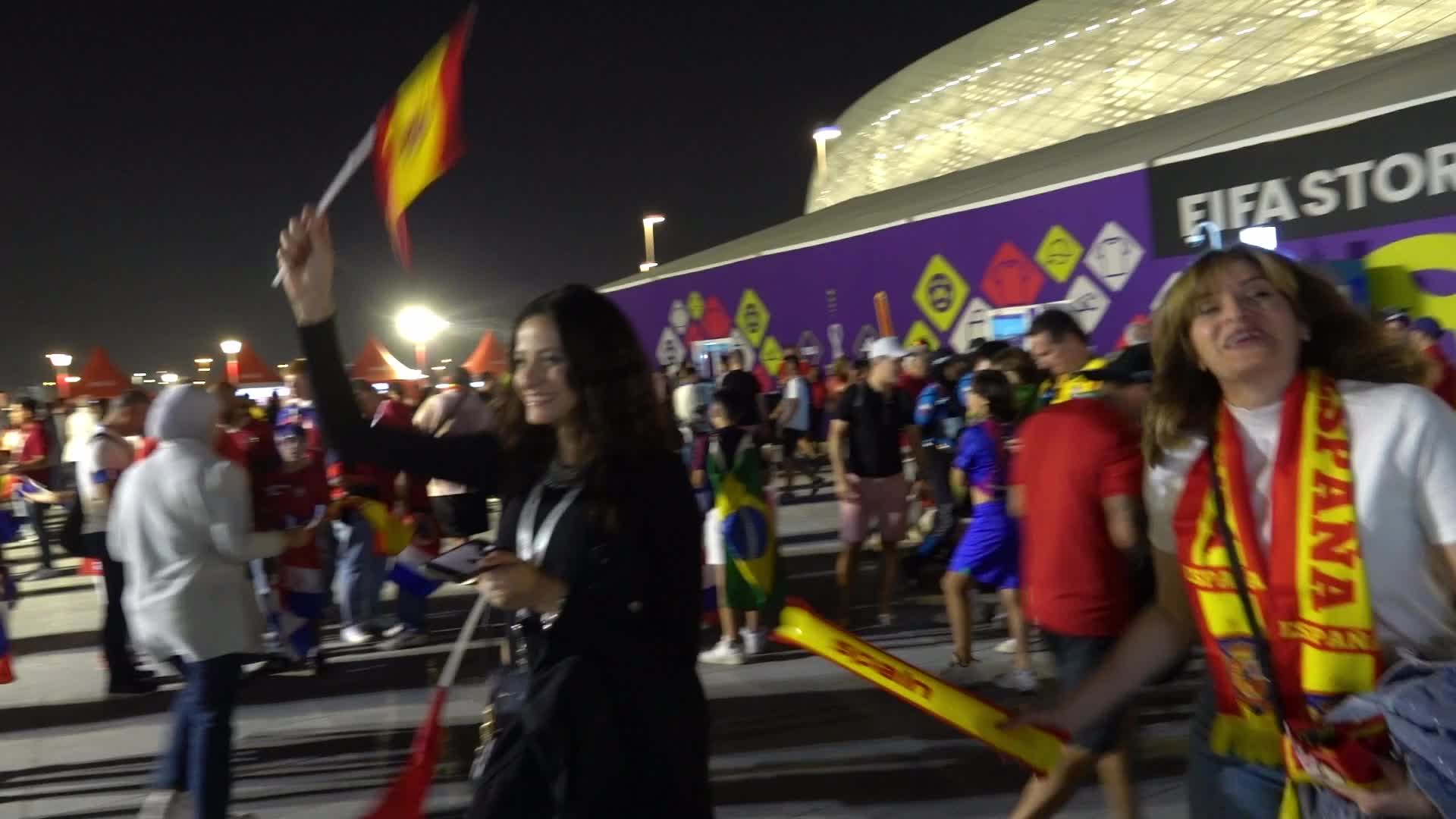 Fans arrive at Al Thumama Stadium to watch Spain v Costa Rica during the FIFA World Cup