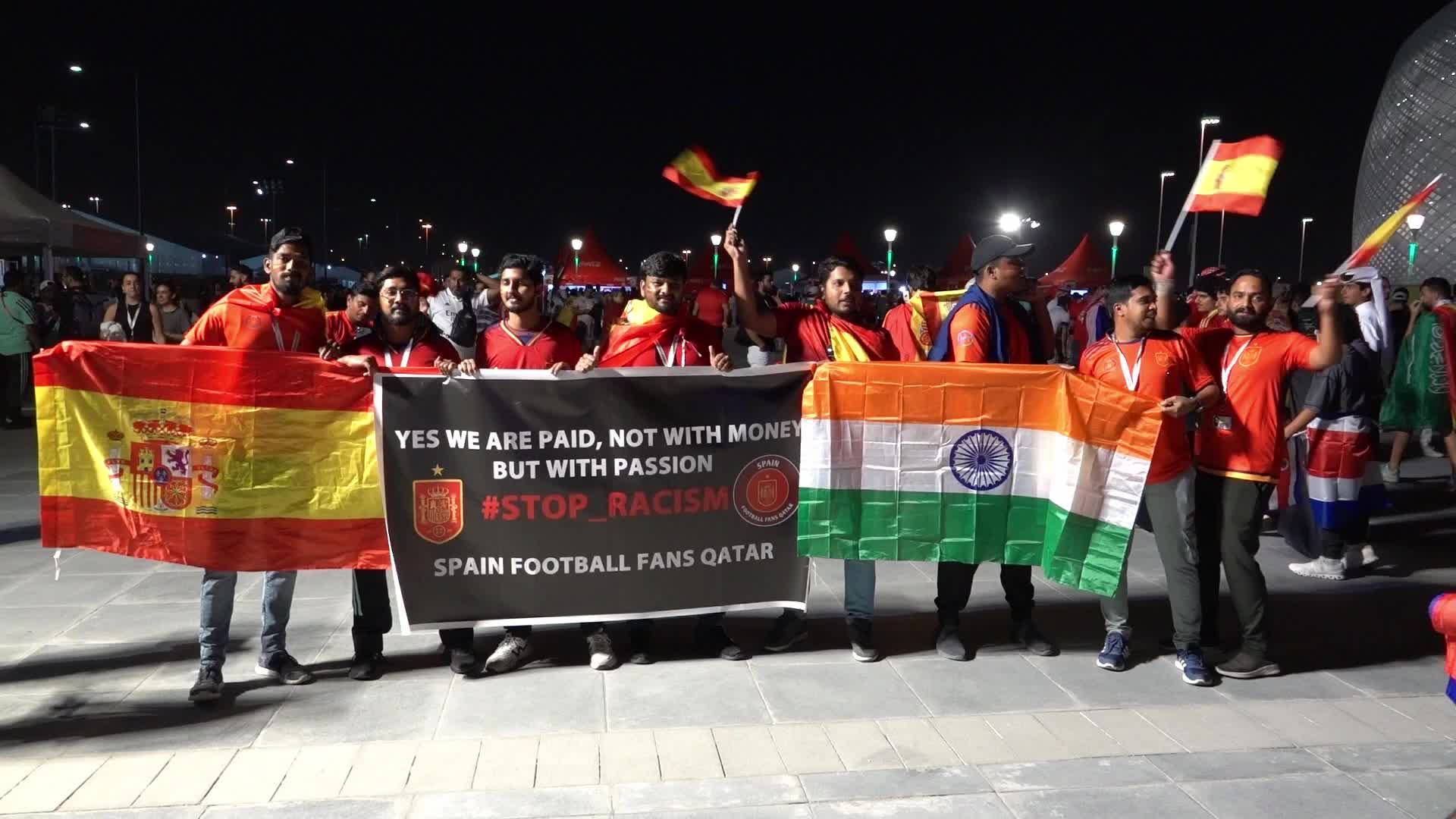 Fans arrive at Al Thumama Stadium to watch Spain v Costa Rica during the FIFA World Cup