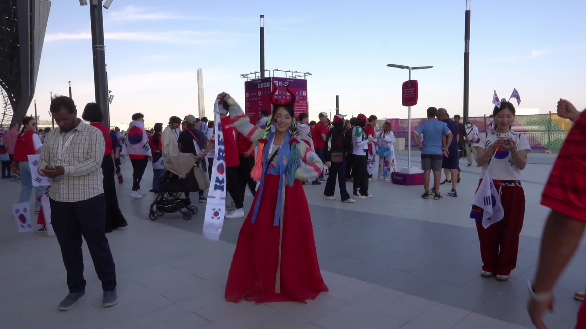 Fans arrive at Education City Stadium for the World Cup Match between Uruguay v Korea Republic