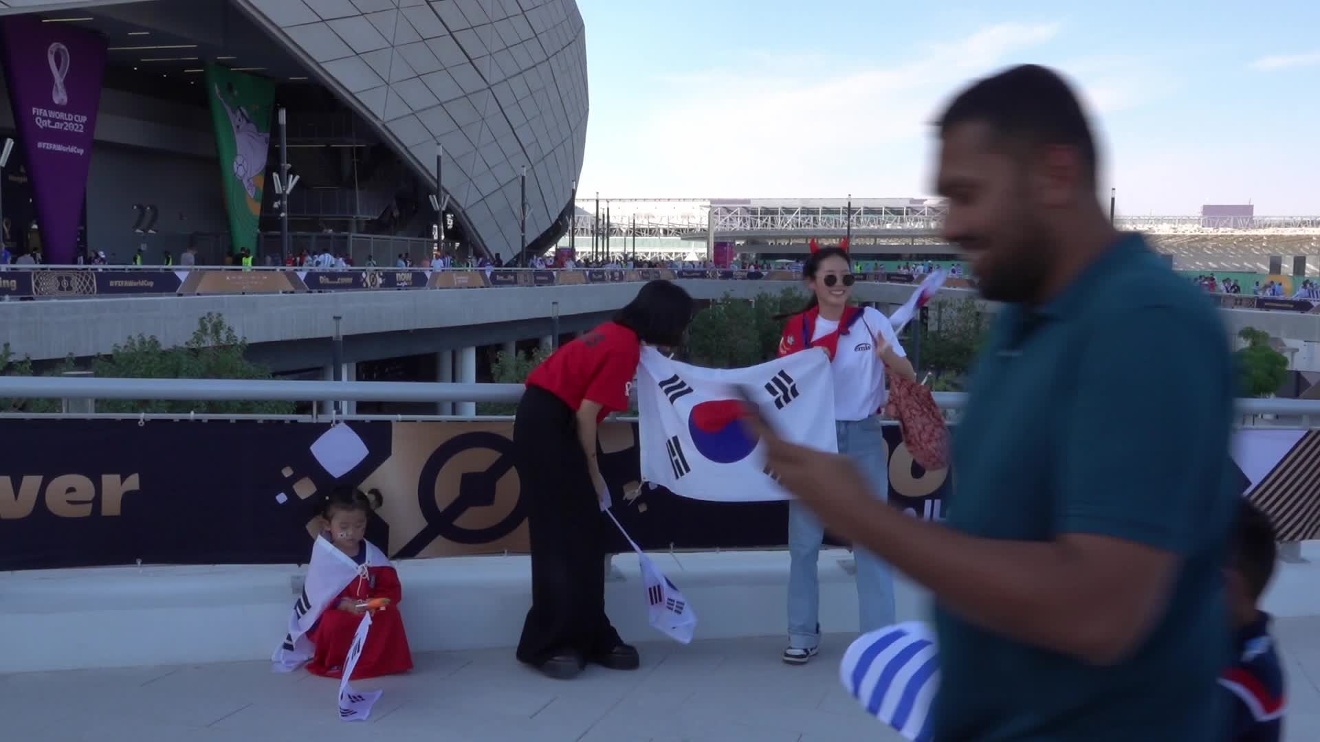 Fans arrive at Education City Stadium for the World Cup Match between Uruguay v Korea Republic