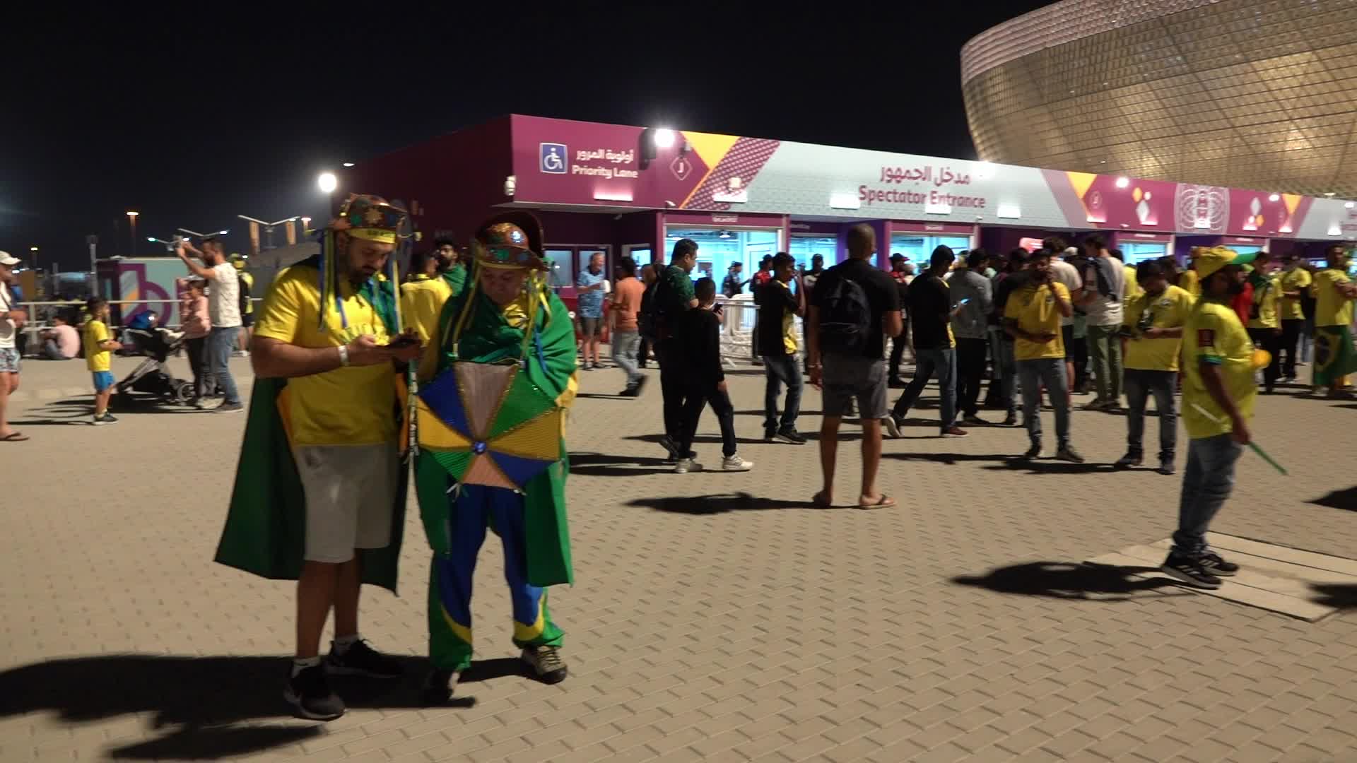 Fans arrive at Lusail Stadium For The FIFA World Cup Match Between Brazil v Serbia