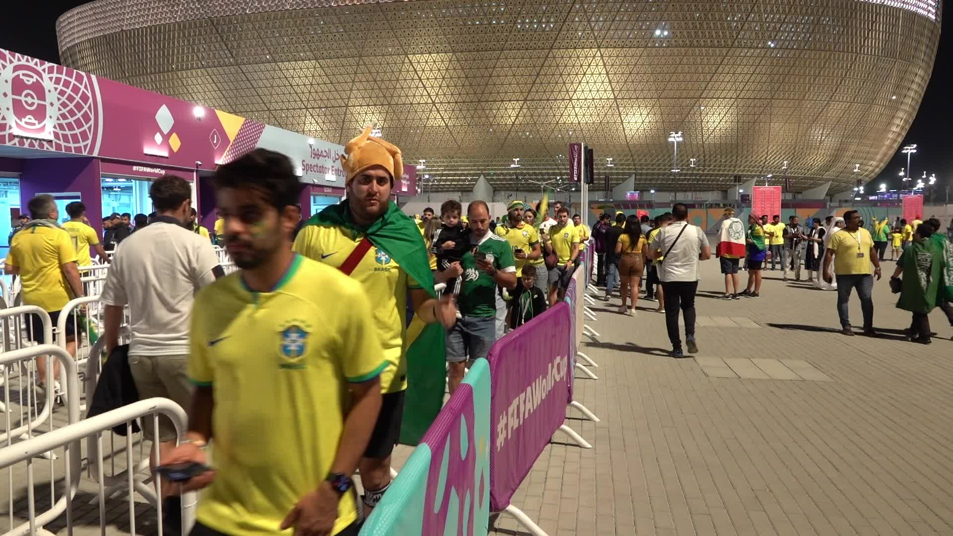Fans arrive at Lusail Stadium For The FIFA World Cup Match Between Brazil v Serbia