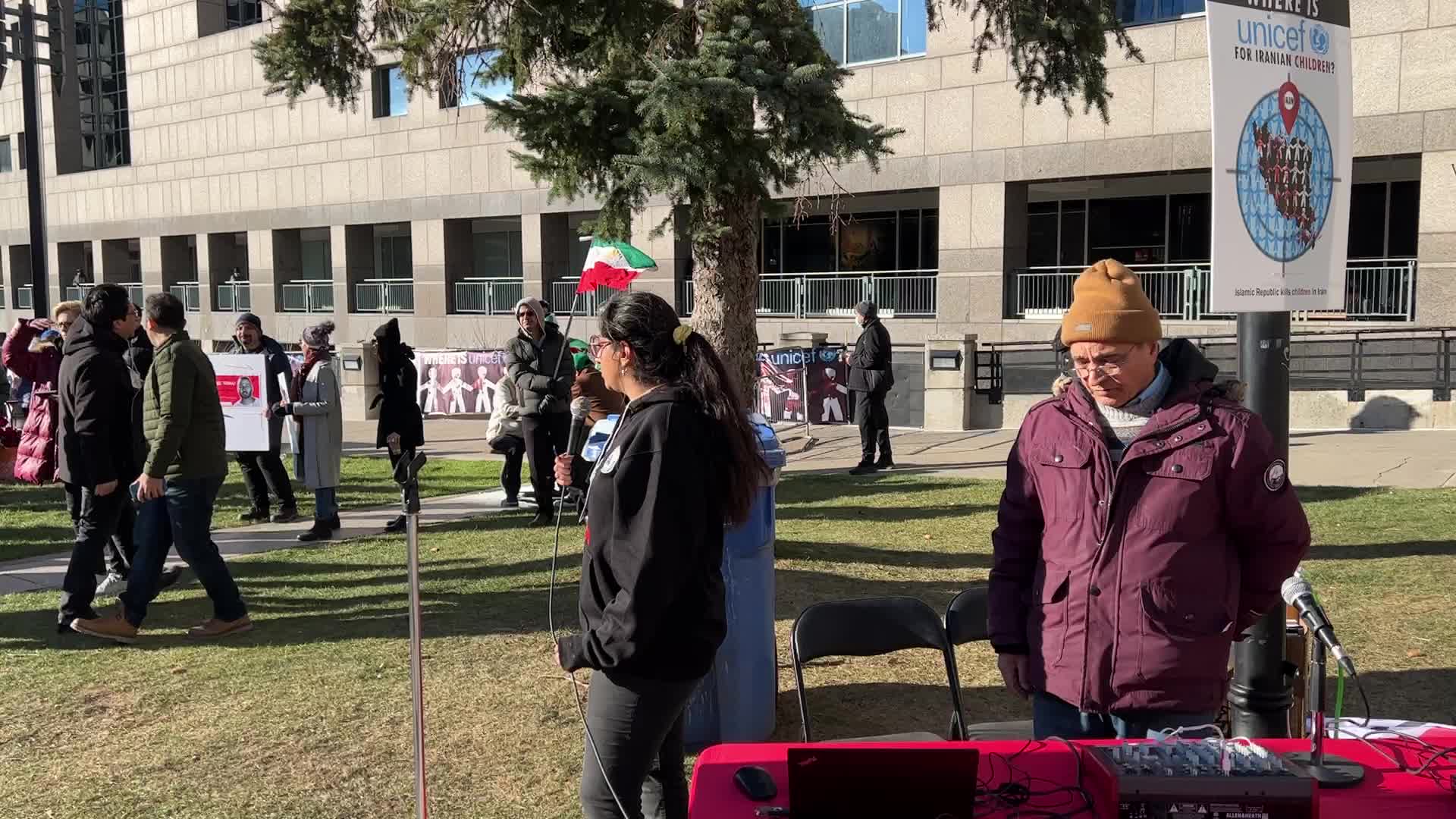 Rally urging UNICEF to take action against children being killed in Iran