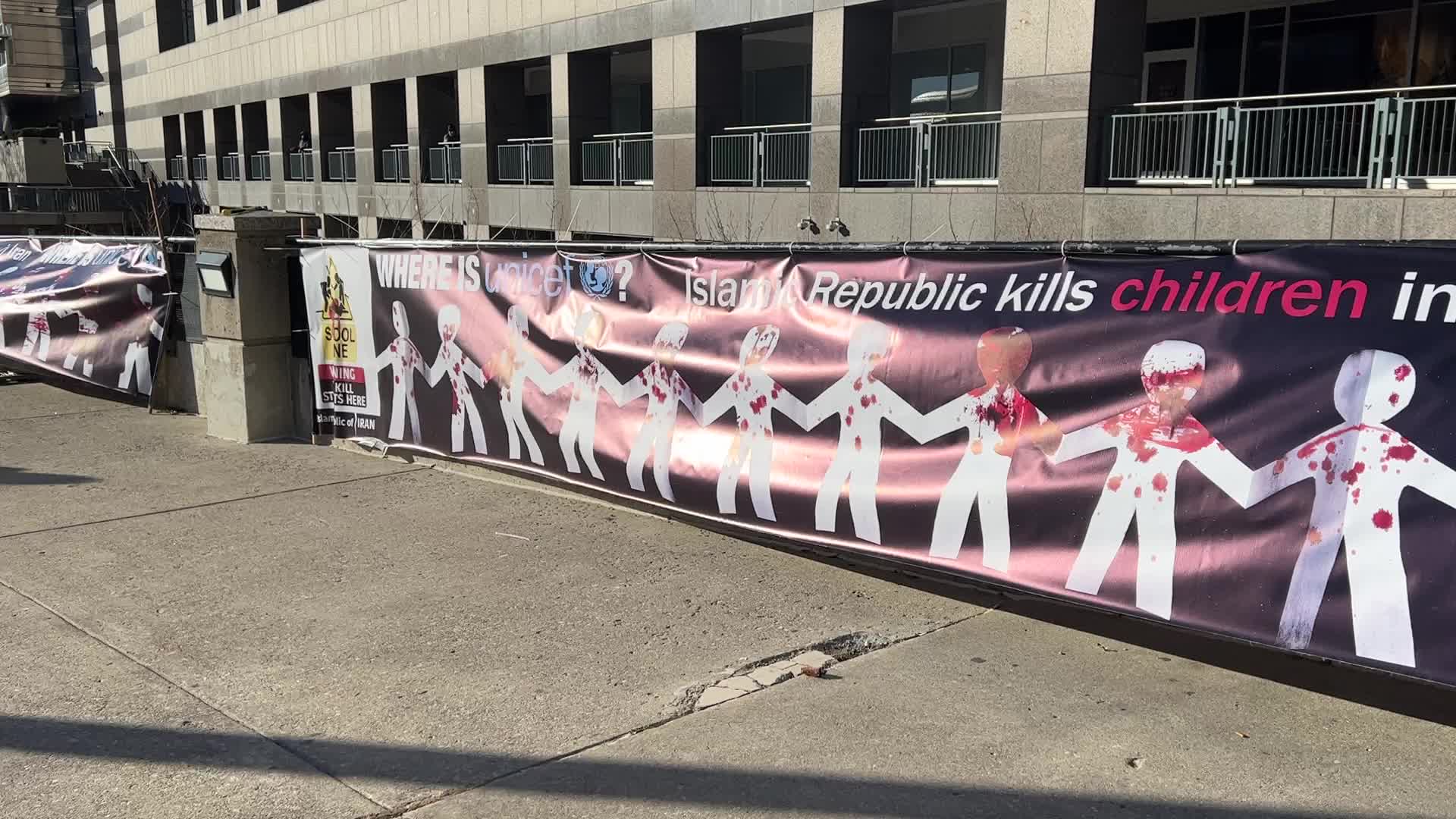 Rally urging UNICEF to take action against children being killed in Iran