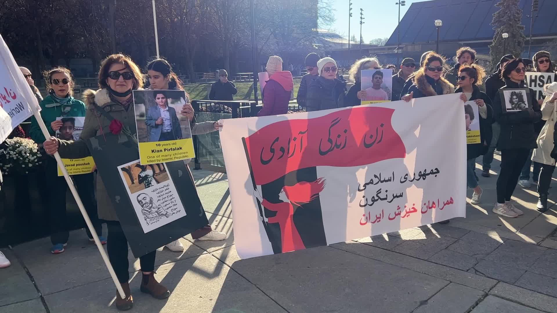 Rally urging UNICEF to take action against children being killed in Iran