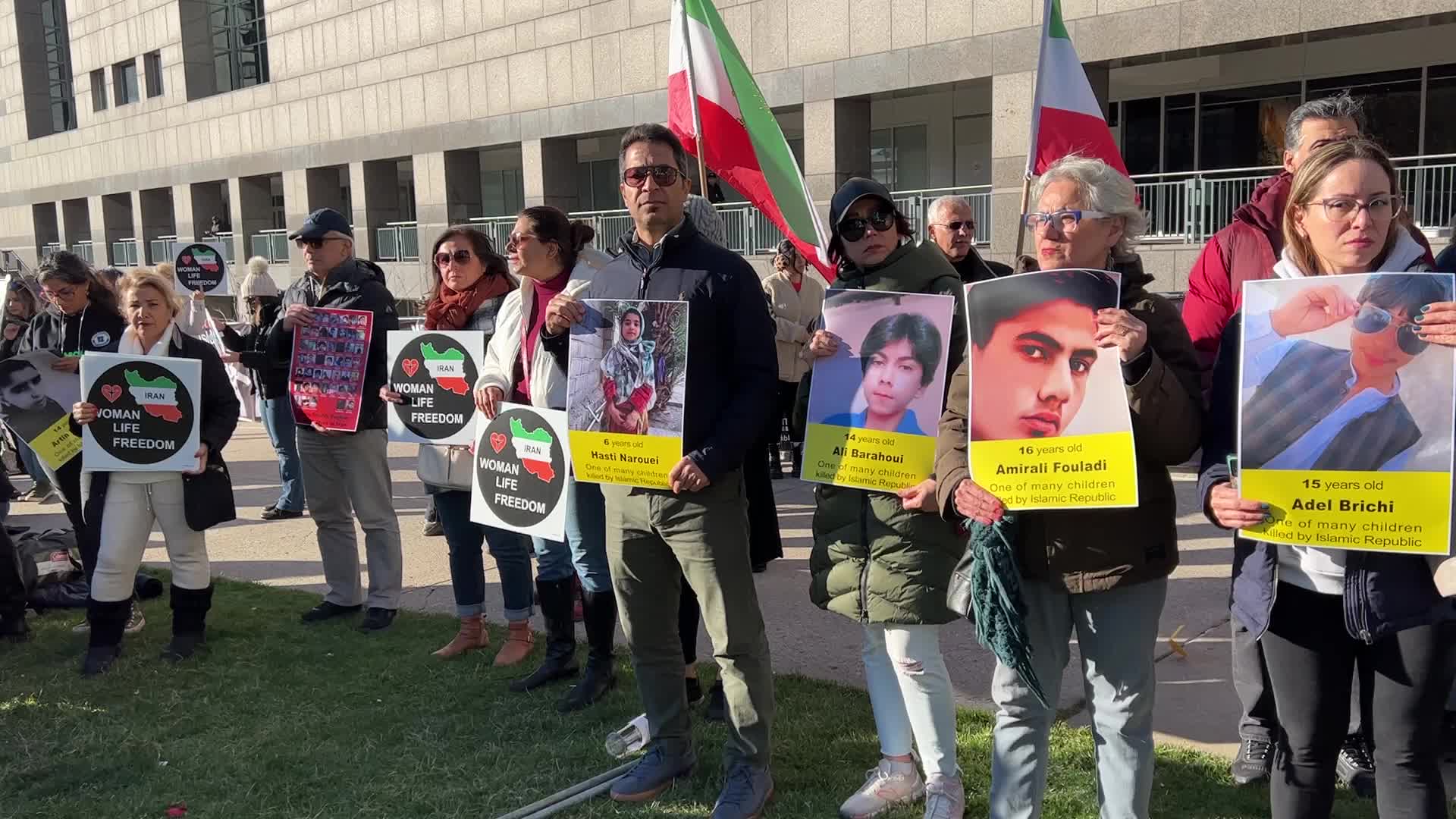 Rally urging UNICEF to take action against children being killed in Iran