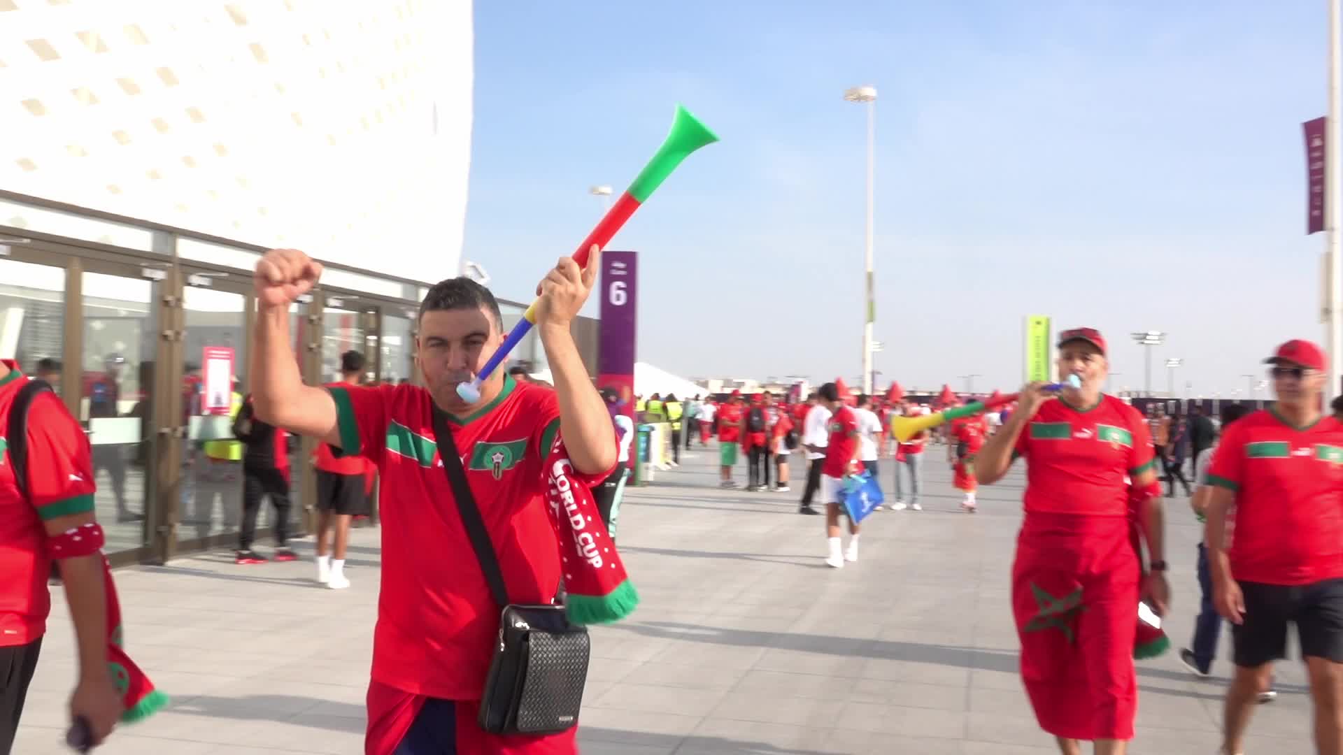 Fans arrive at Al-Thumama Stadium For The FIFA World Cup Match Between Belgium and Morocco