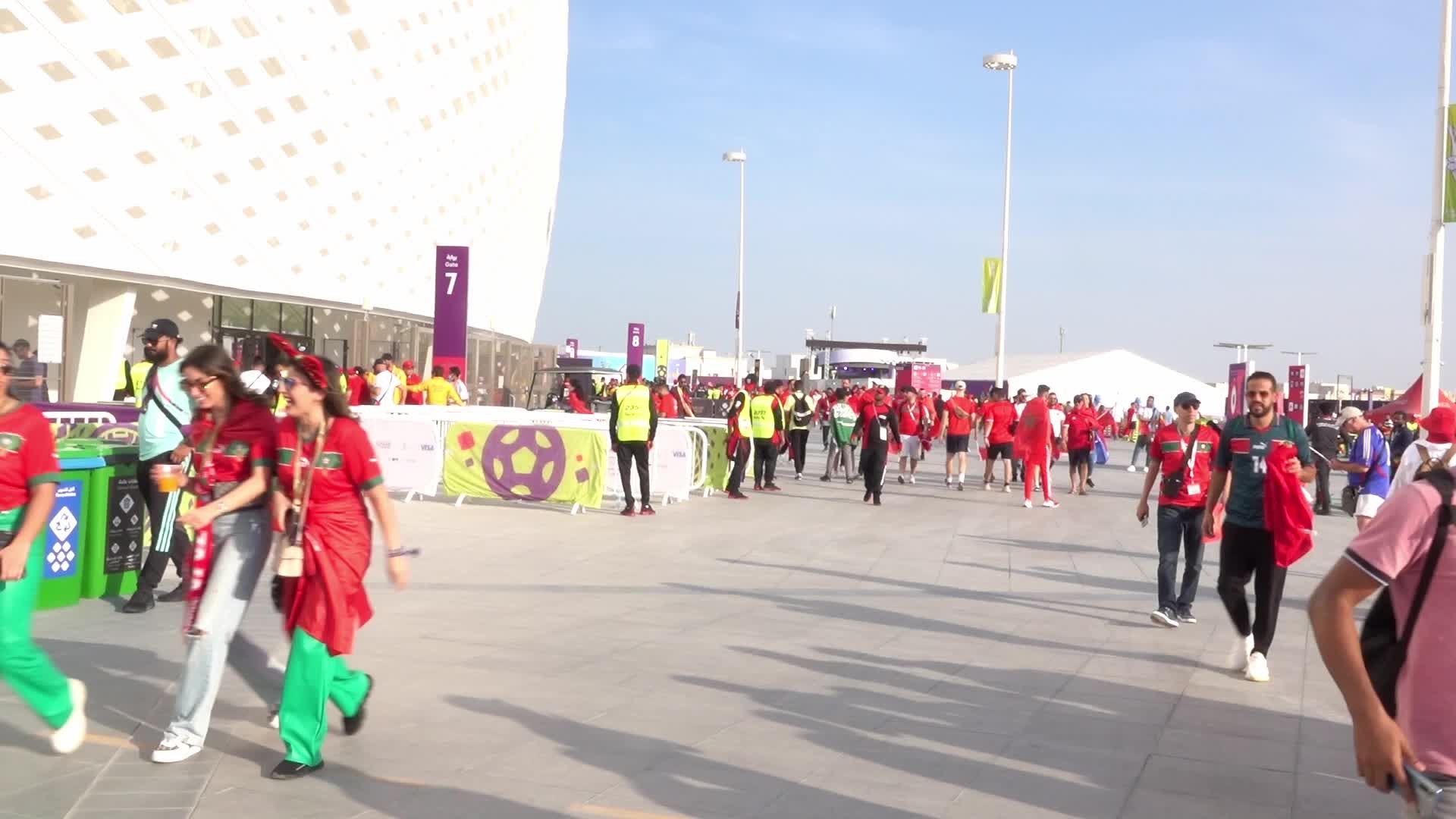 Fans arrive at Al-Thumama Stadium For The FIFA World Cup Match Between Belgium and Morocco