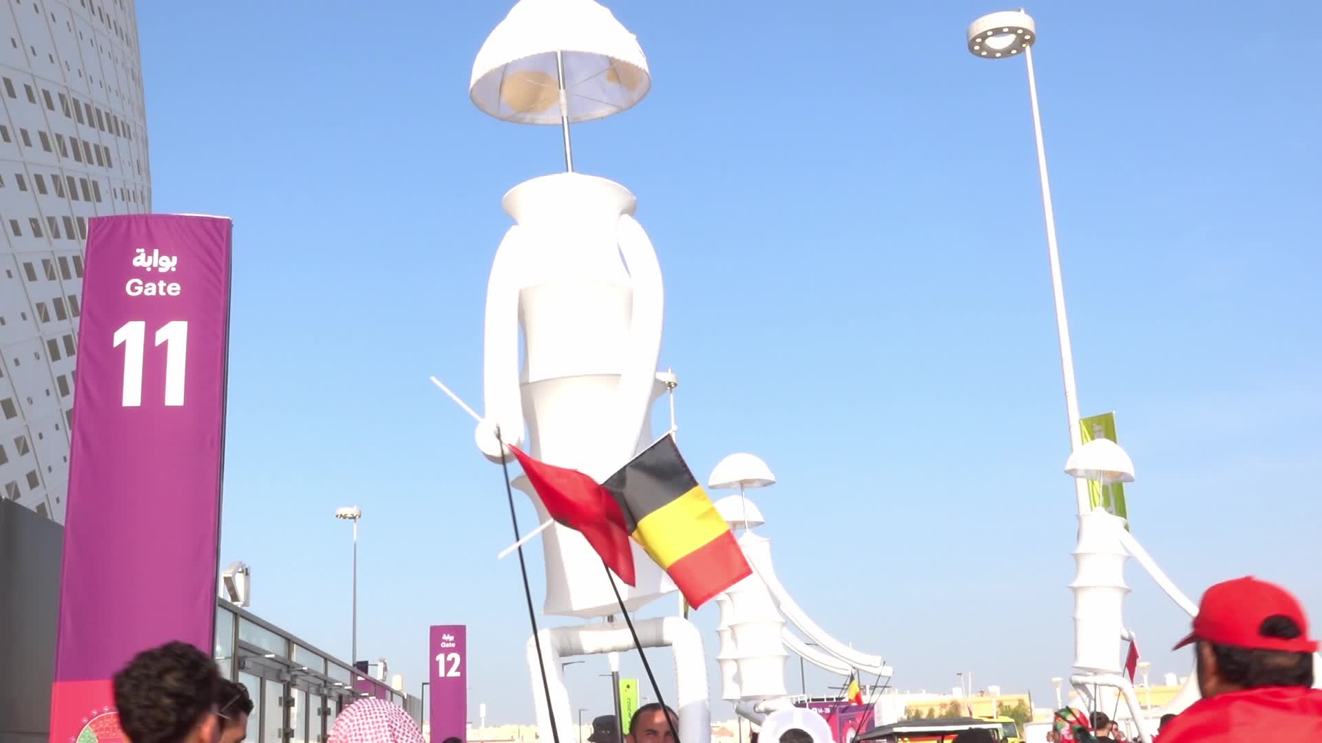 Fans arrive at Al-Thumama Stadium For The FIFA World Cup Match Between Belgium and Morocco