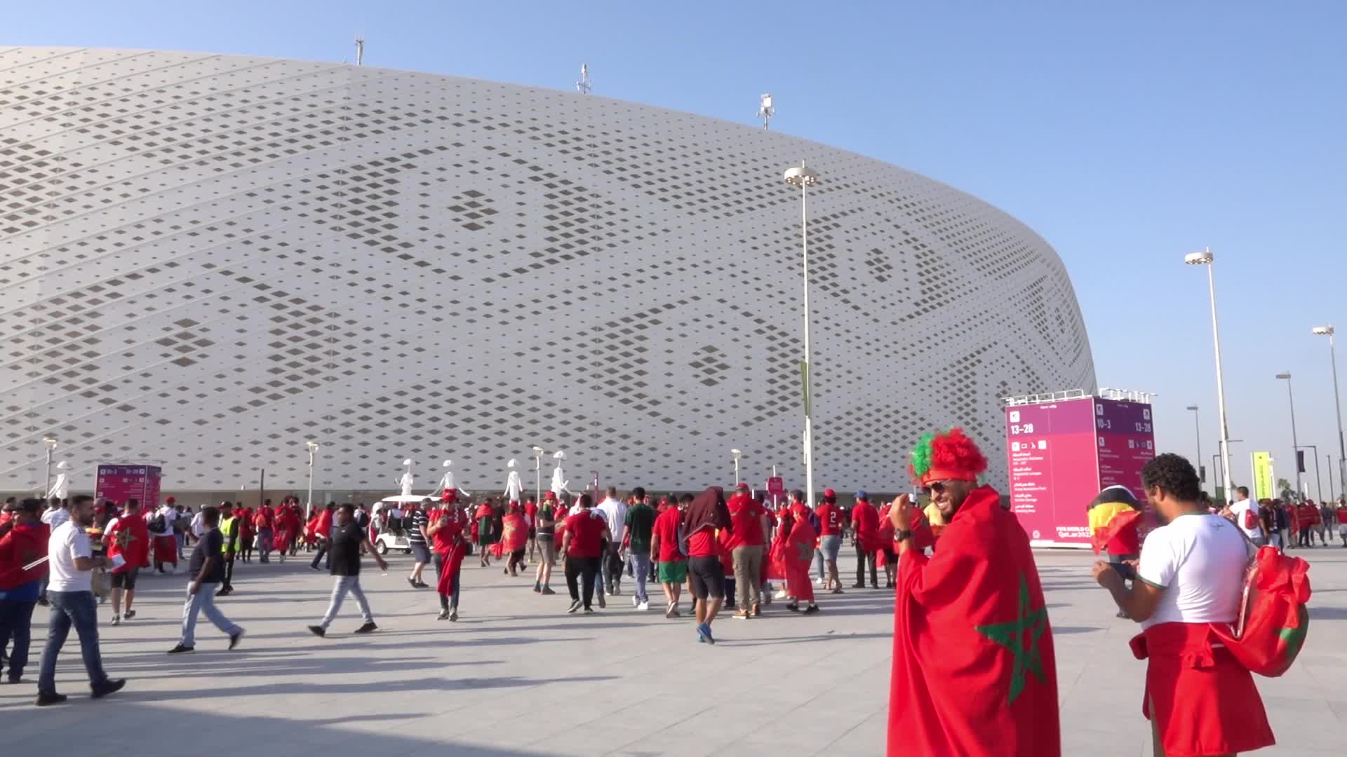 Fans arrive at Al-Thumama Stadium For The FIFA World Cup Match Between Belgium and Morocco