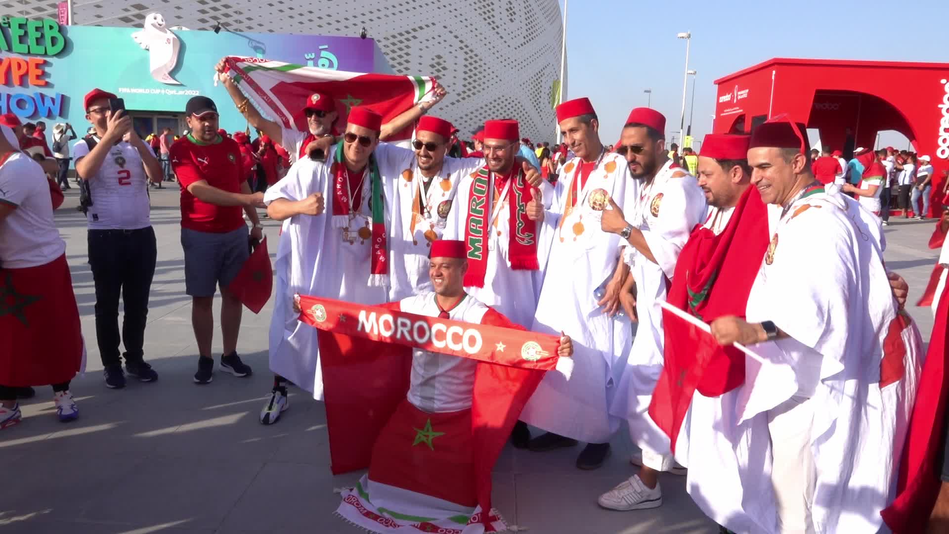 Fans arrive at Al-Thumama Stadium For The FIFA World Cup Match Between Belgium and Morocco