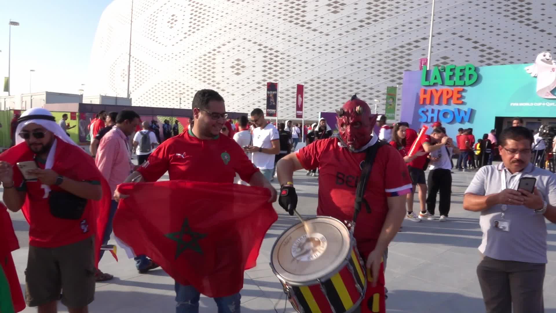 Fans arrive at Al-Thumama Stadium For The FIFA World Cup Match Between Belgium and Morocco