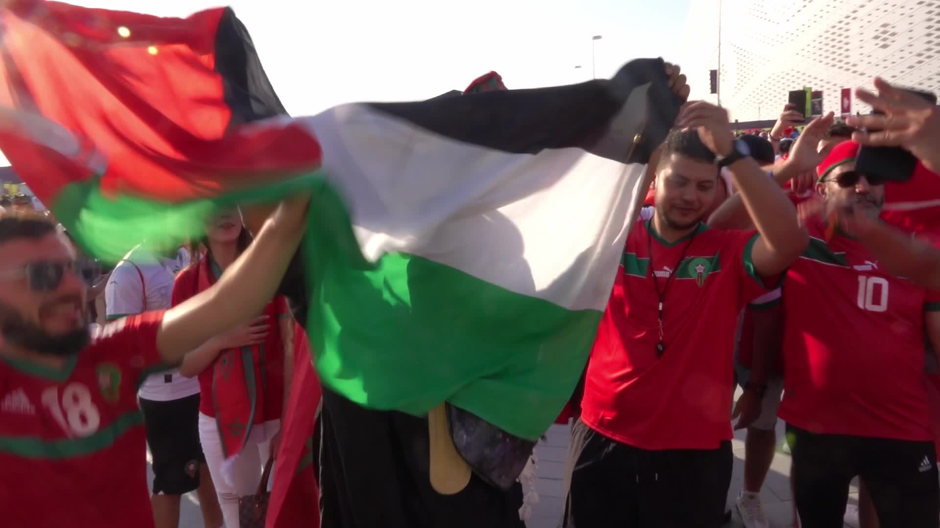 Fans arrive at Al-Thumama Stadium For The FIFA World Cup Match Between Belgium and Morocco