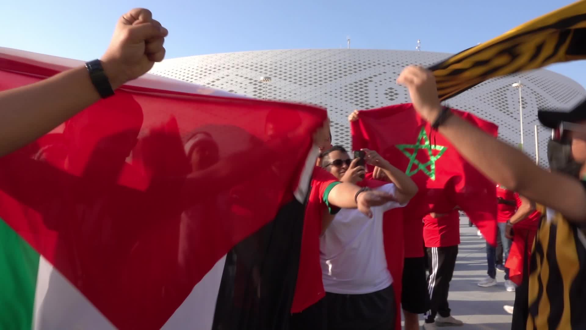 Fans arrive at Al-Thumama Stadium For The FIFA World Cup Match Between Belgium and Morocco