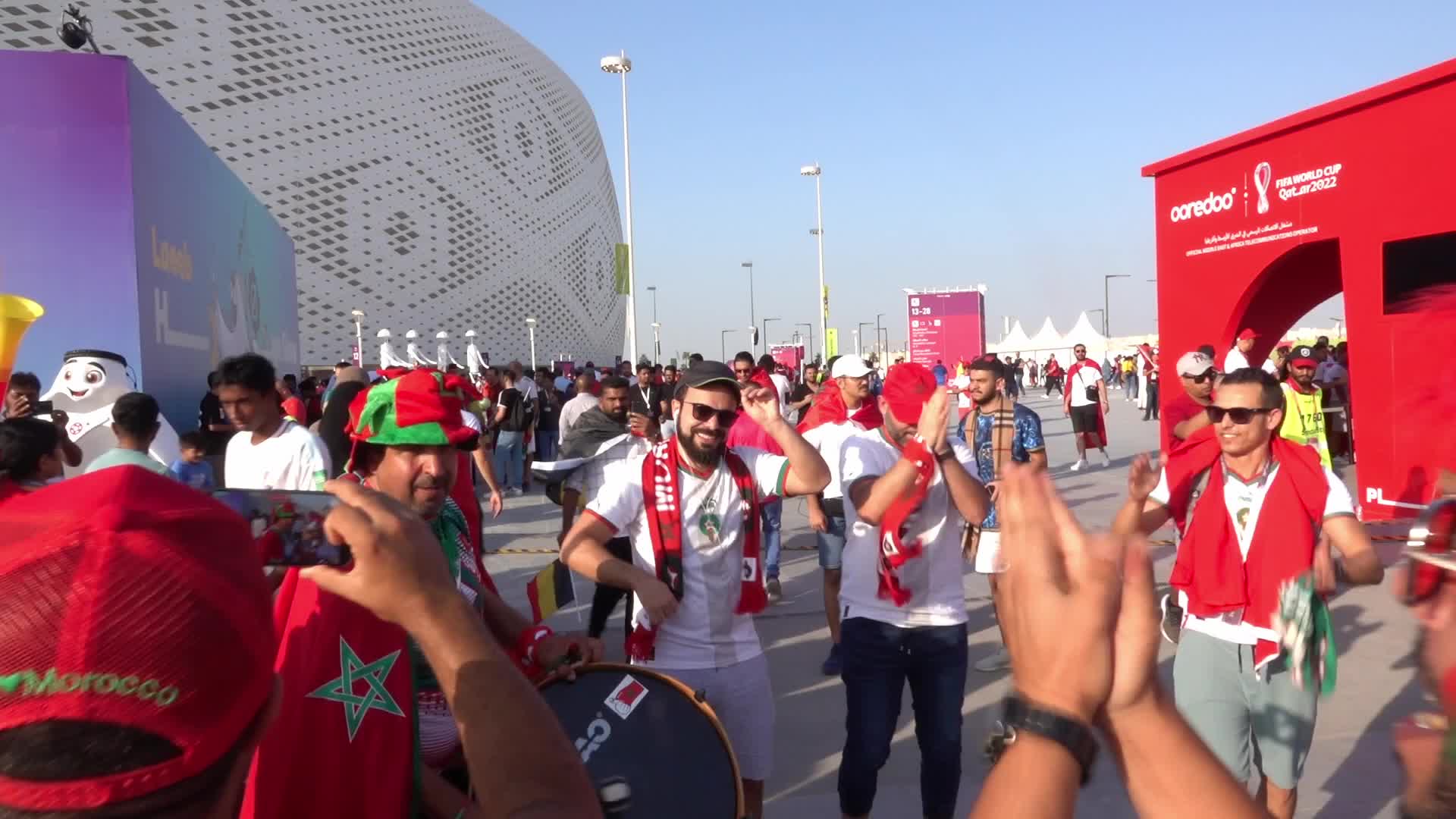 Fans arrive at Al-Thumama Stadium For The FIFA World Cup Match Between Belgium and Morocco