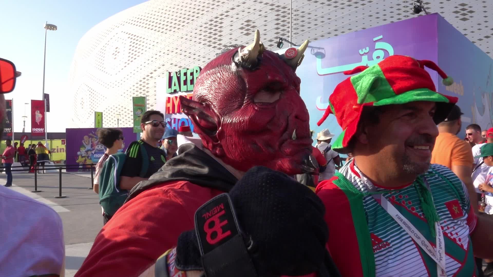 Fans arrive at Al-Thumama Stadium For The FIFA World Cup Match Between Belgium and Morocco