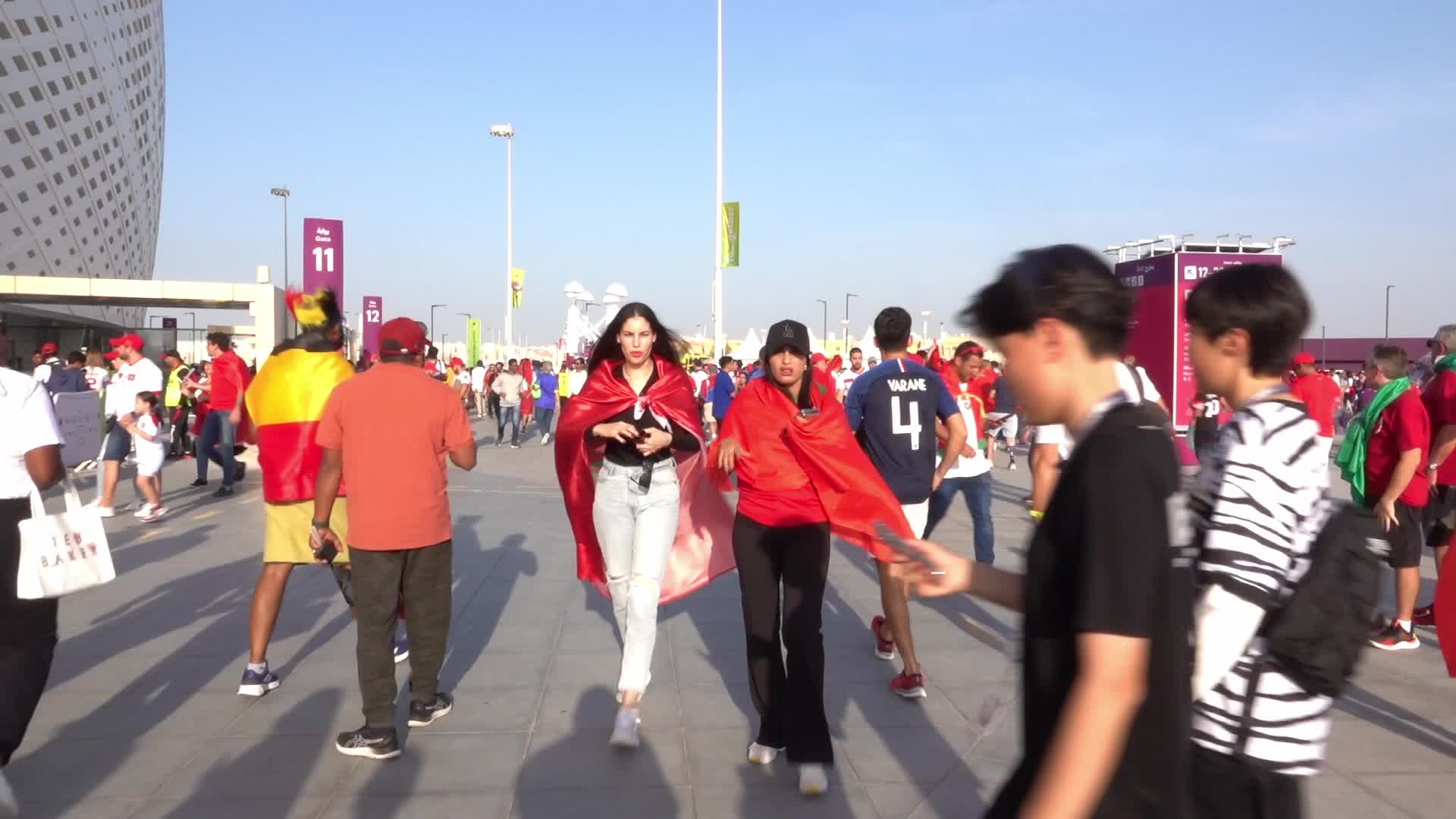 Fans arrive at Al-Thumama Stadium For The FIFA World Cup Match Between Belgium and Morocco