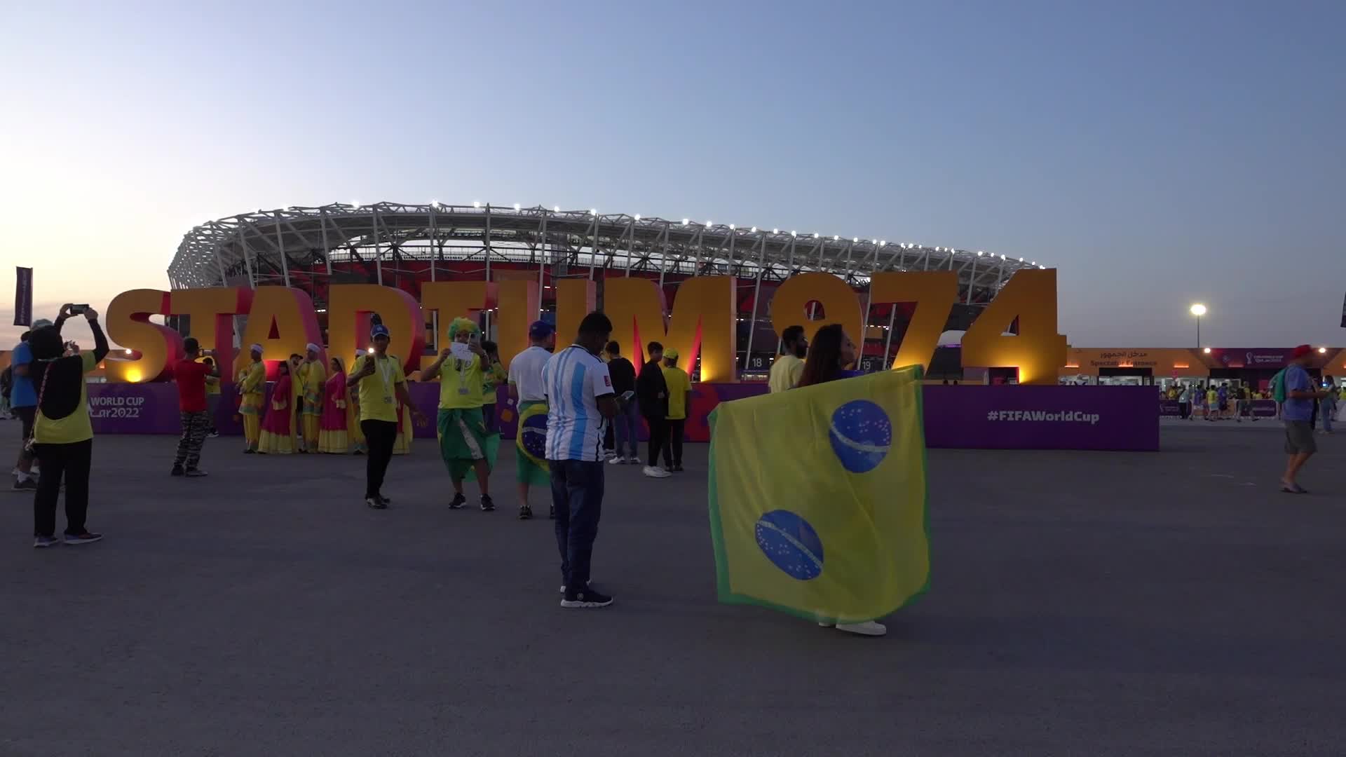 Fans arrive at 974 Stadium for FIFA World Cup Match Between Brazil v Switzerland
