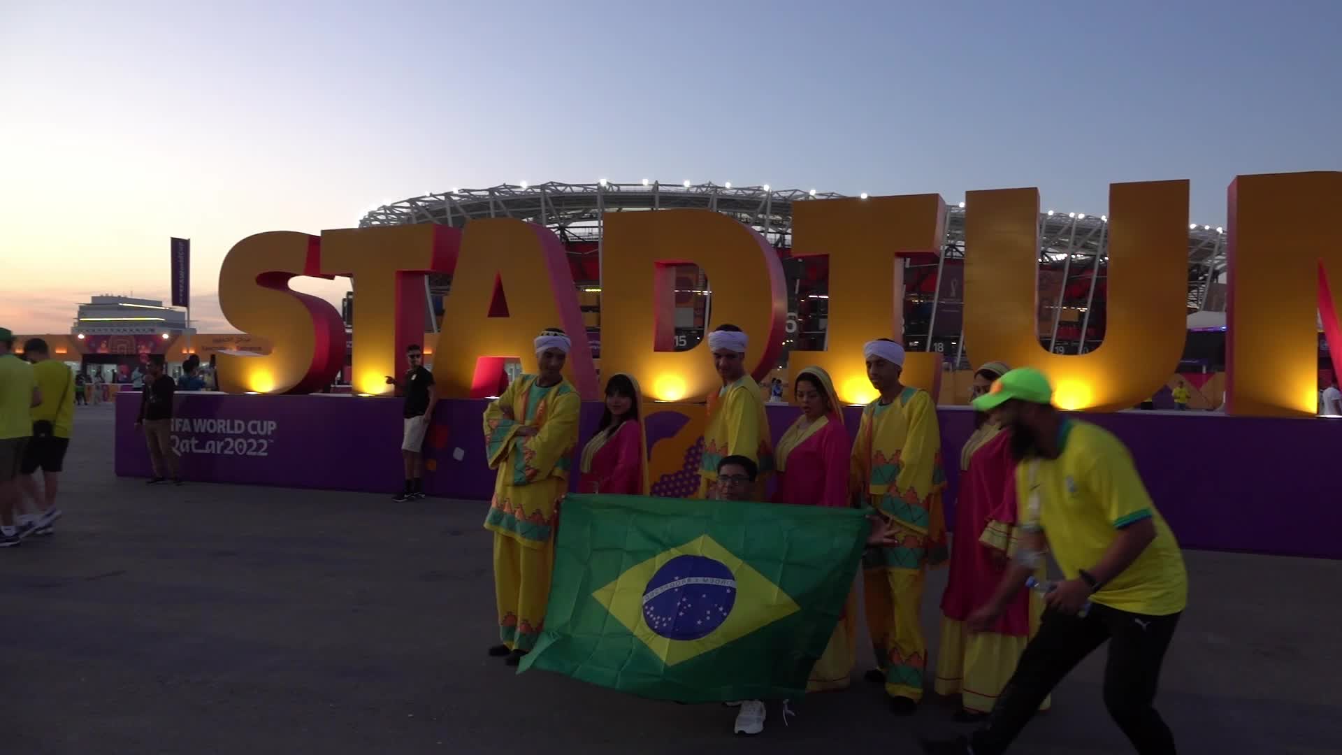 Fans arrive at 974 Stadium for FIFA World Cup Match Between Brazil v Switzerland