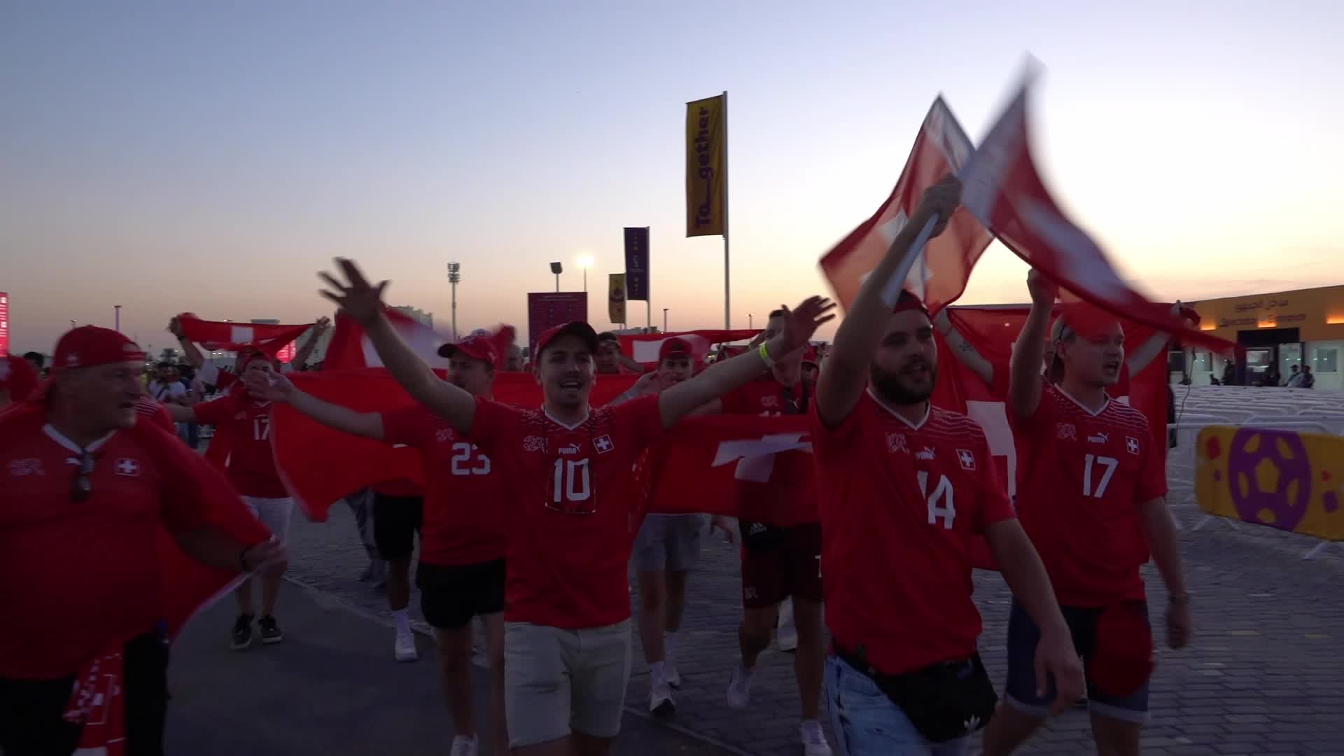 Fans arrive at 974 Stadium for FIFA World Cup Match Between Brazil v Switzerland