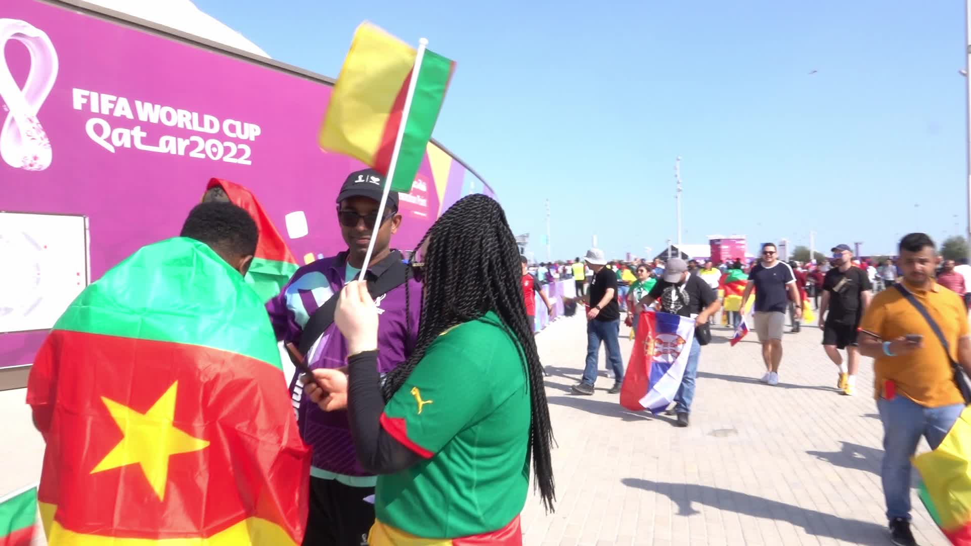 Fans arrive at Janoub Stadium for FIFA World Cup Match Between Cameroon v Serbia