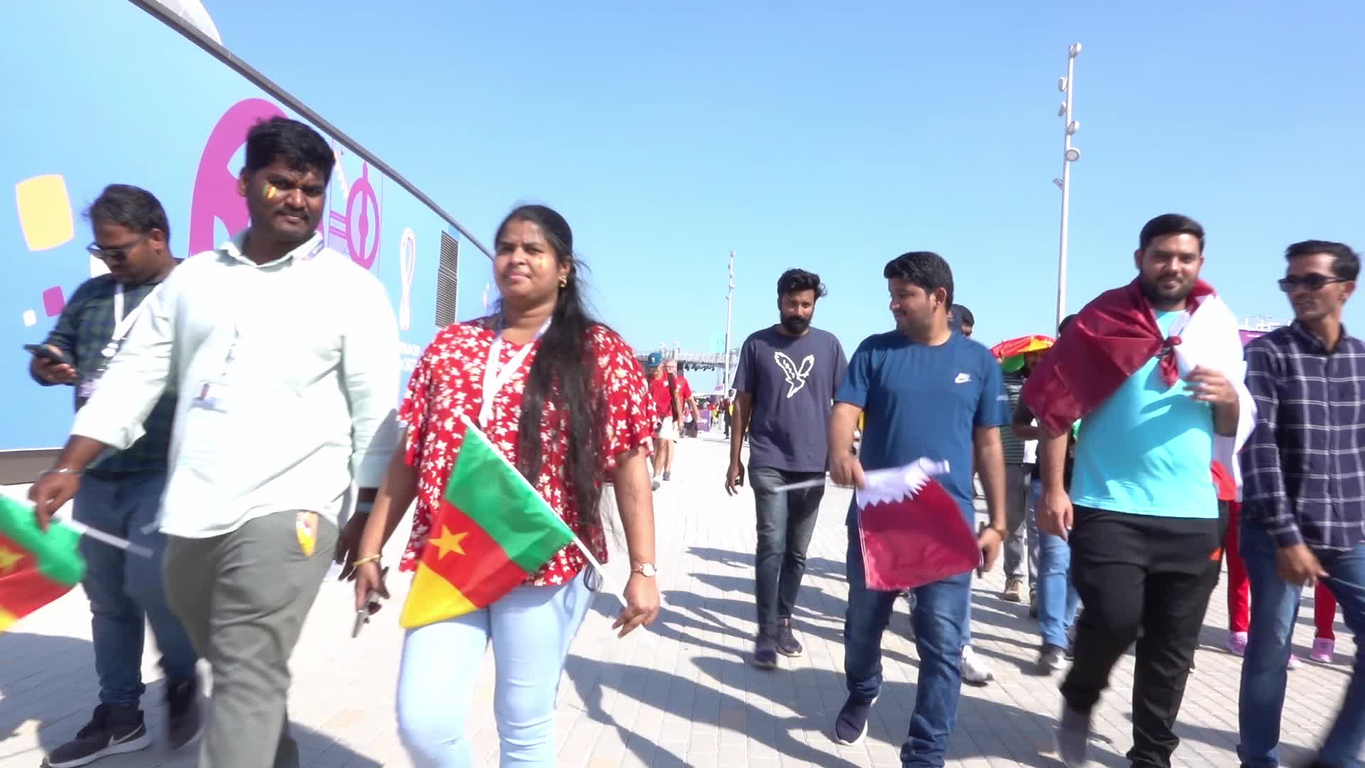Fans arrive at Janoub Stadium for FIFA World Cup Match Between Cameroon v Serbia