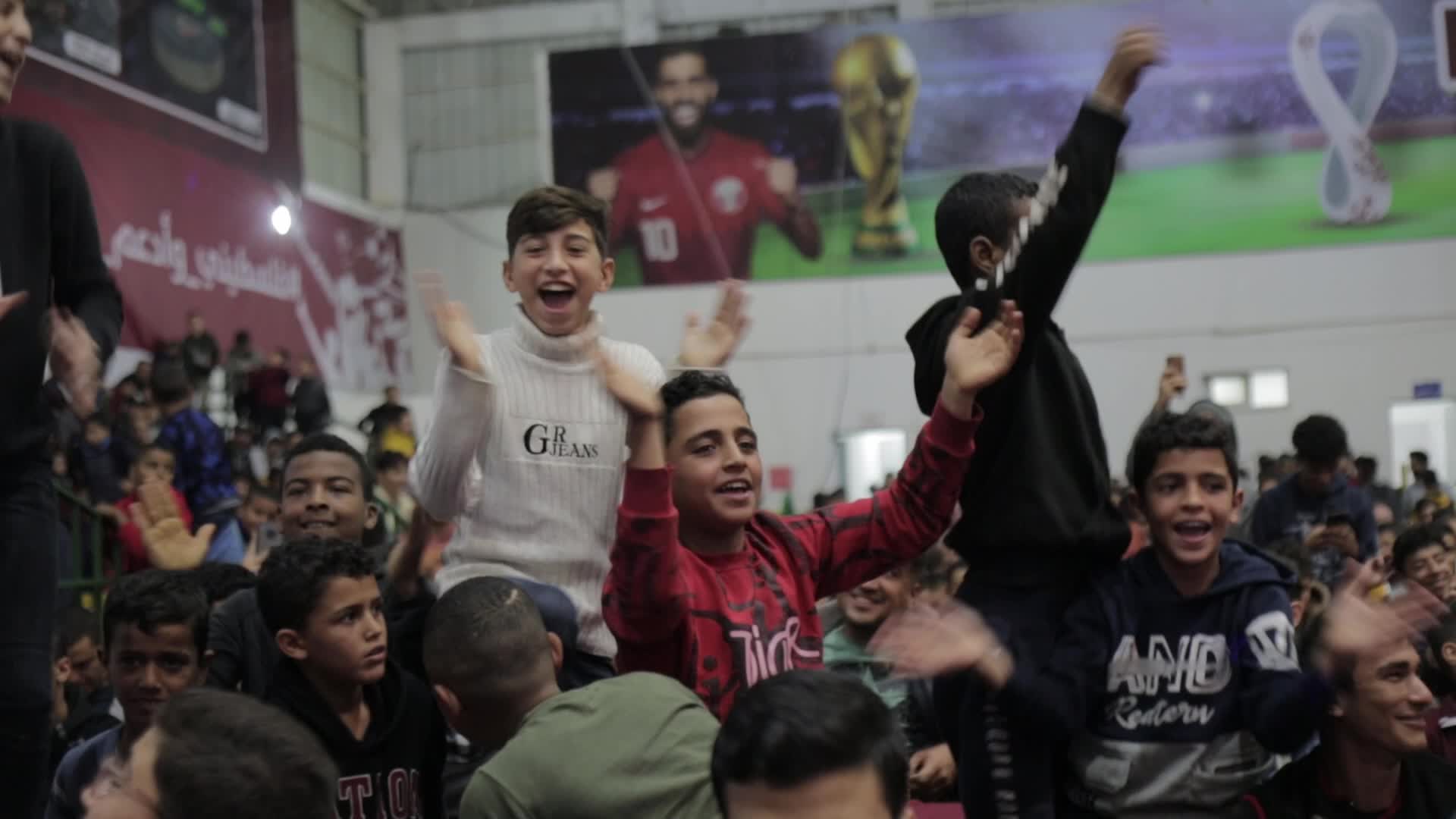 Fans Watch The FIFA World Cup Match Between Saudi Arabia v Poland in Gaza