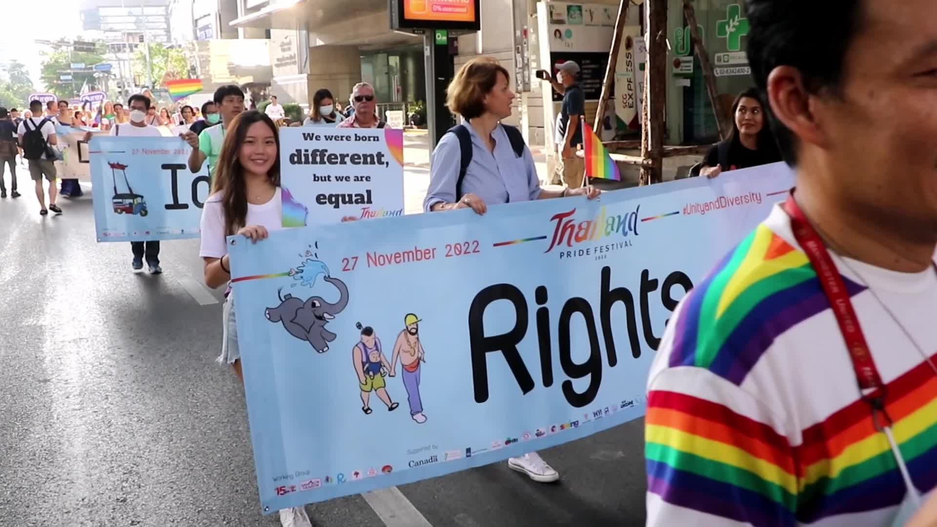Thai and foreign activists parade during the Pride festival in Bangkok