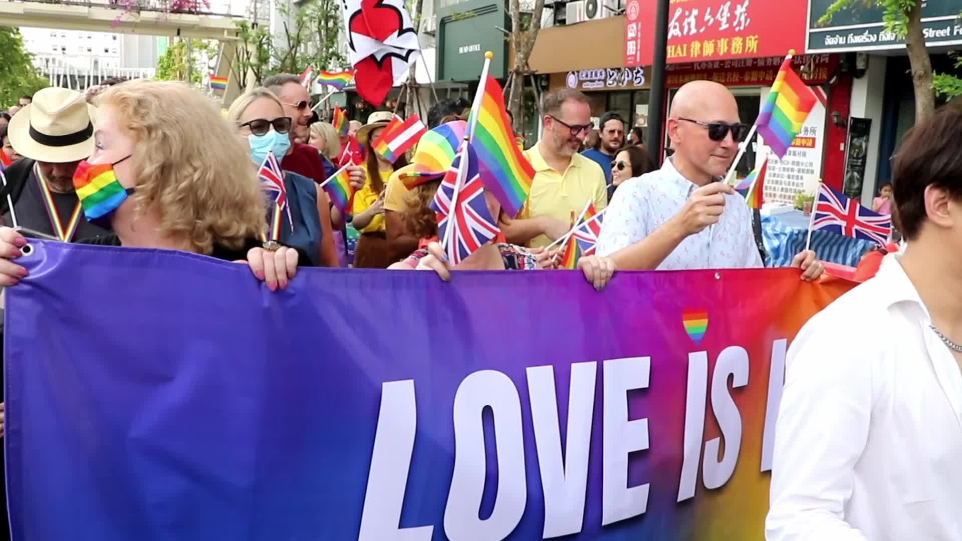Thai and foreign activists parade during the Pride festival in Bangkok