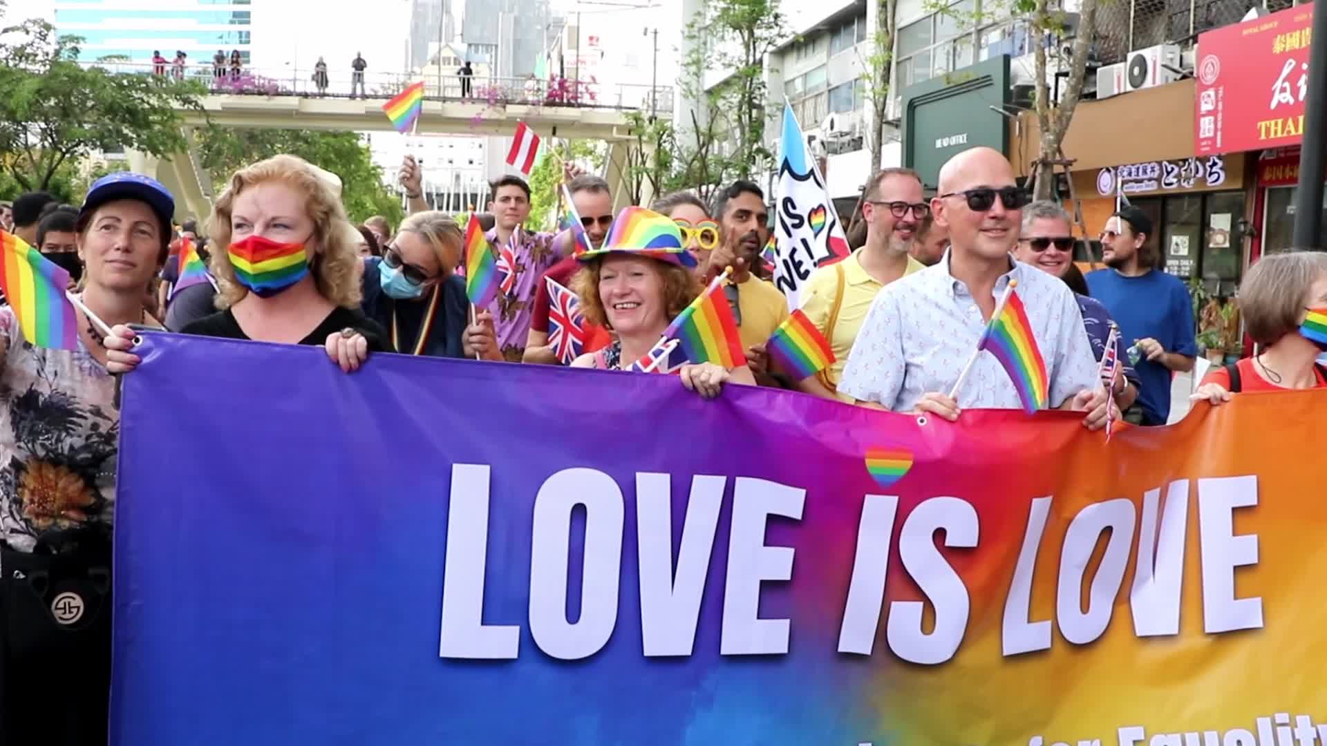 Thai and foreign activists parade during the Pride festival in Bangkok