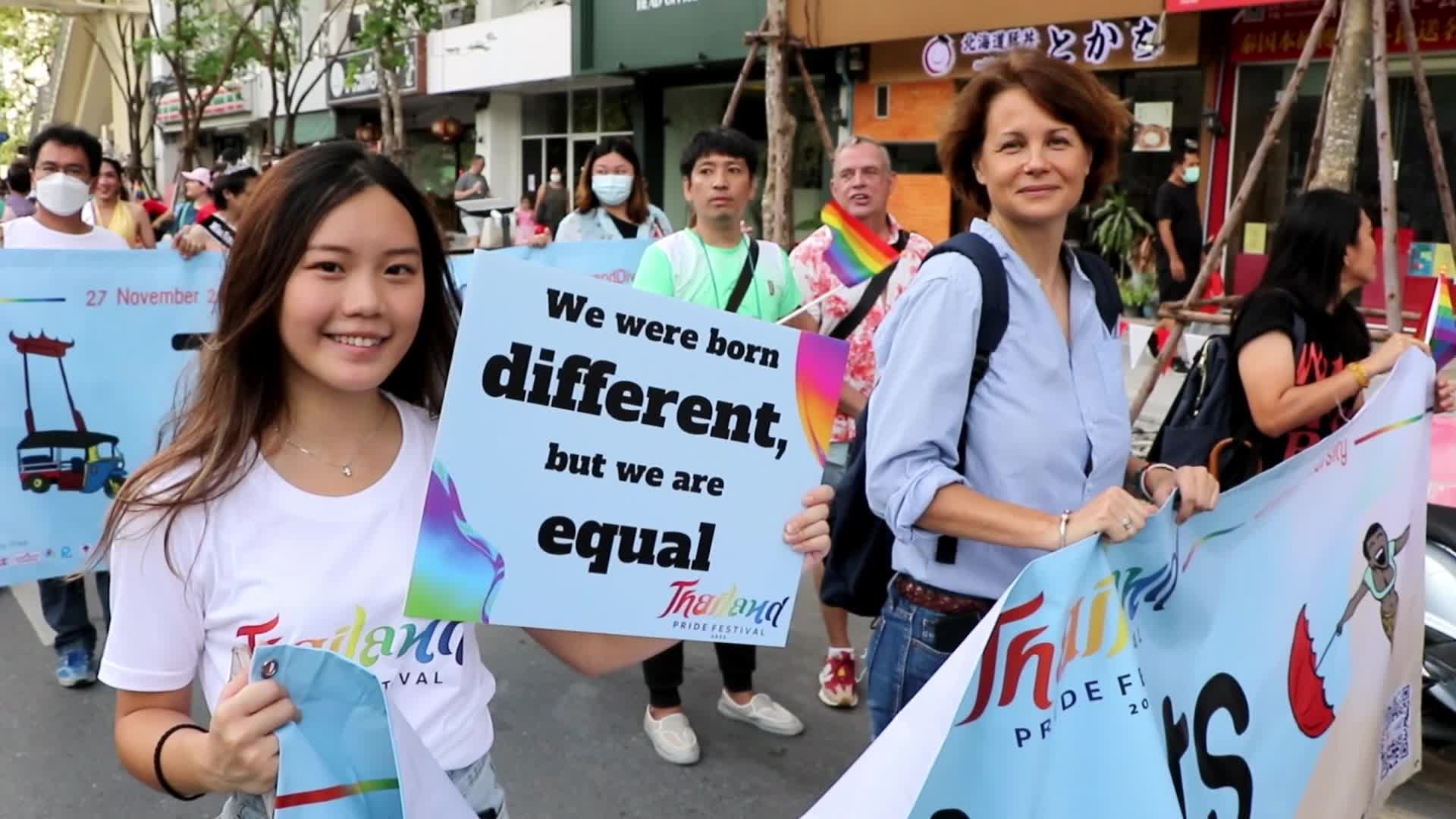 Thai and foreign activists parade during the Pride festival in Bangkok