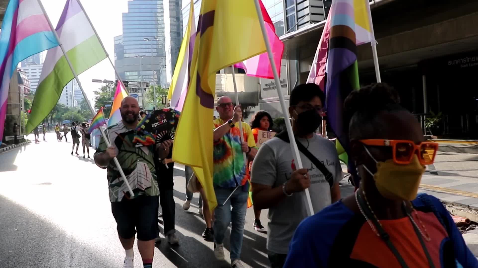 Thai and foreign activists parade during the Pride festival in Bangkok