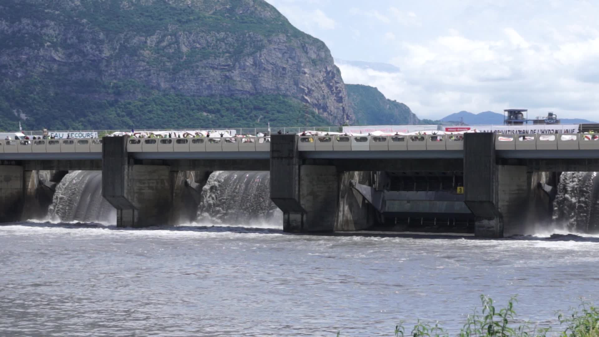 Rally against the privatization of hydroelectric dams in Saint-Egrève in Isère
