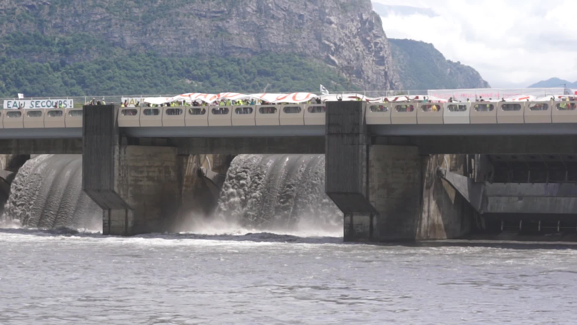 Rally against the privatization of hydroelectric dams in Saint-Egrève in Isère