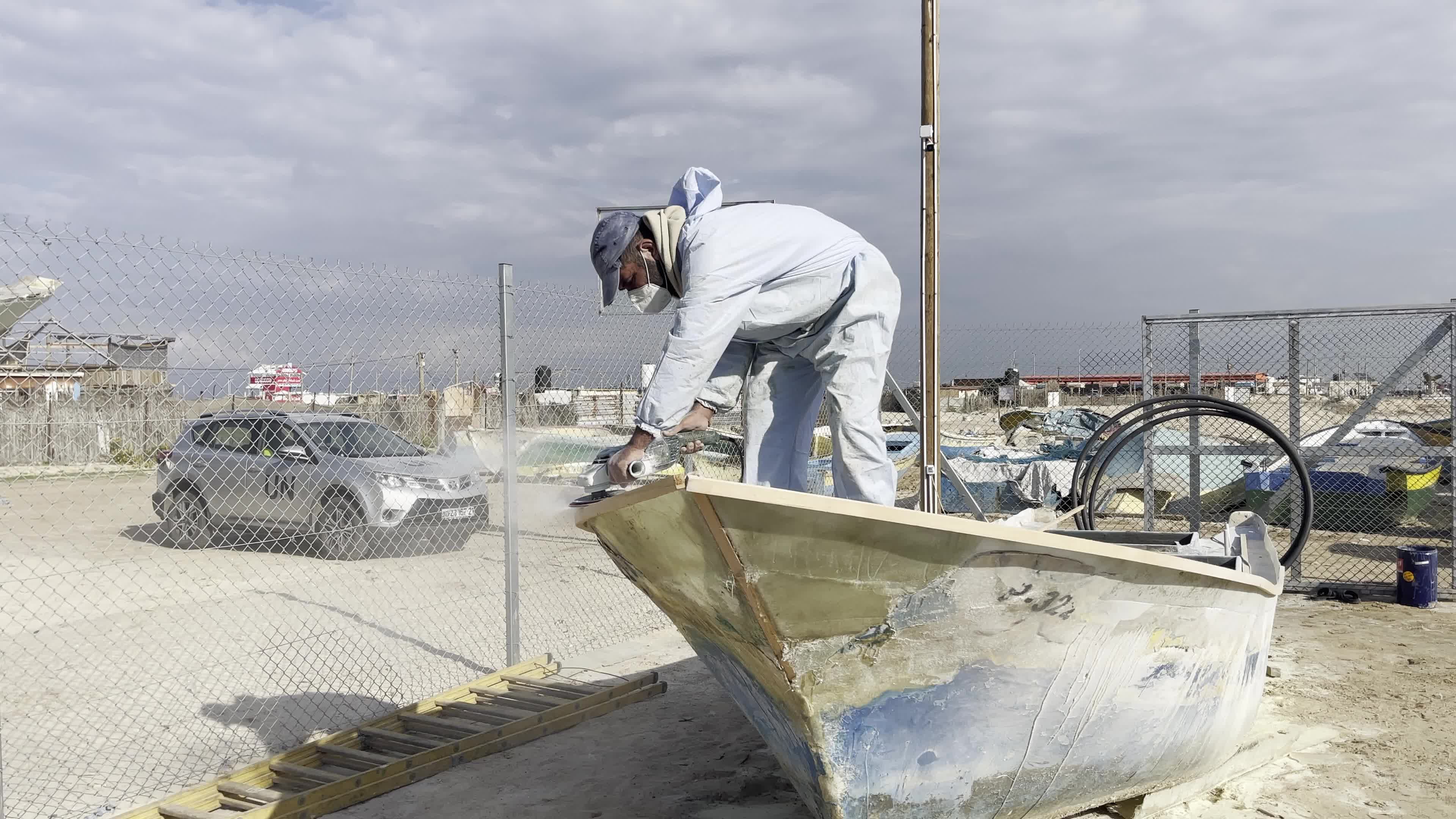 Fiberglass For Repairs Fishing Boat In Gaza